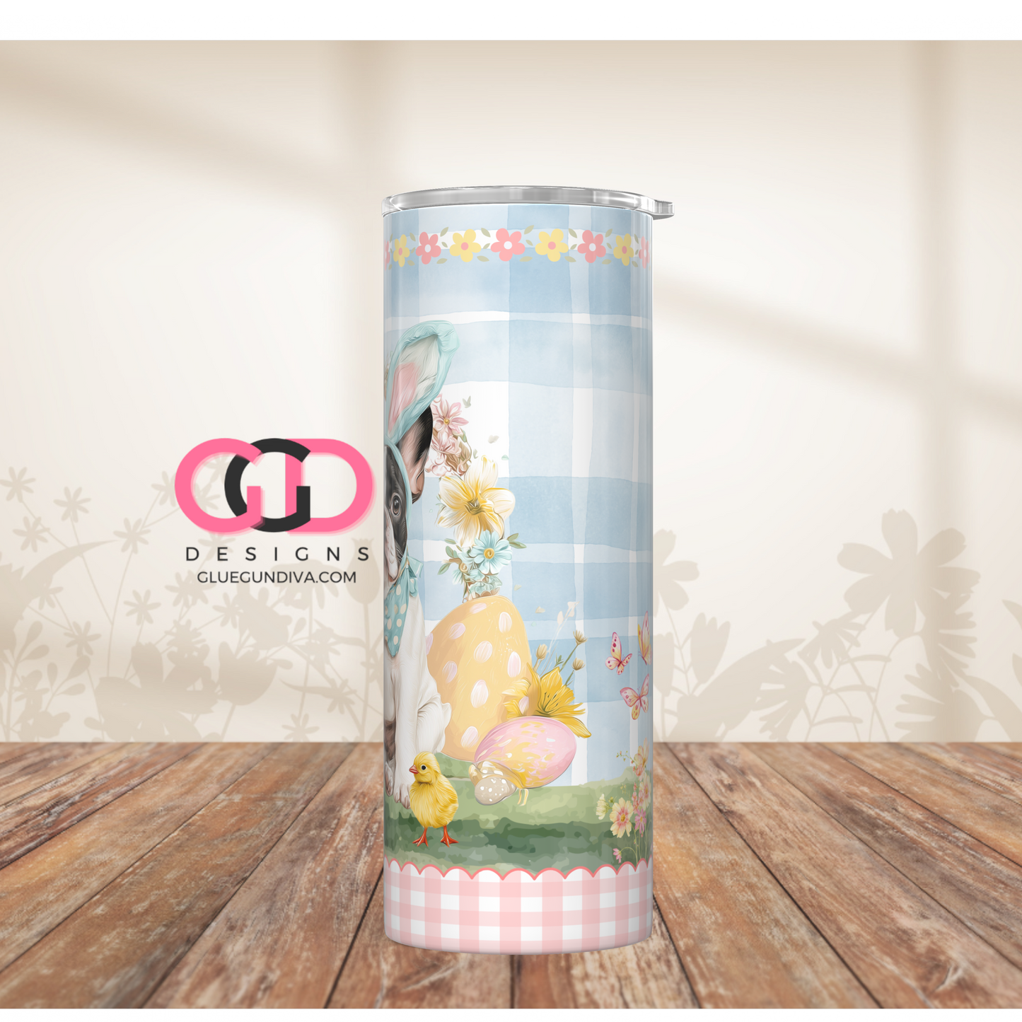 French Bulldog Easter Puppy 2 -  Digital tumbler wrap for 20 oz skinny straight tumbler