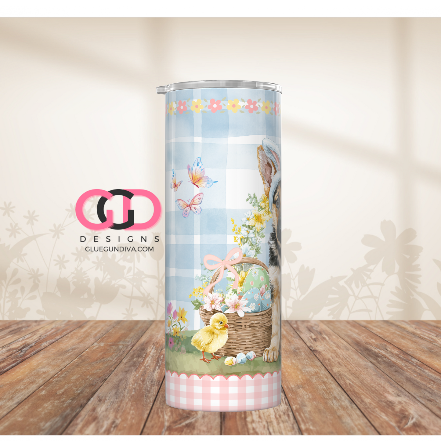 German Shepherd Easter Puppy  -  Digital tumbler wrap for 20 oz skinny straight tumbler