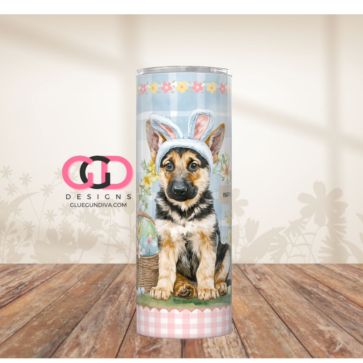 German Shepherd Easter Puppy  -  Digital tumbler wrap for 20 oz skinny straight tumbler