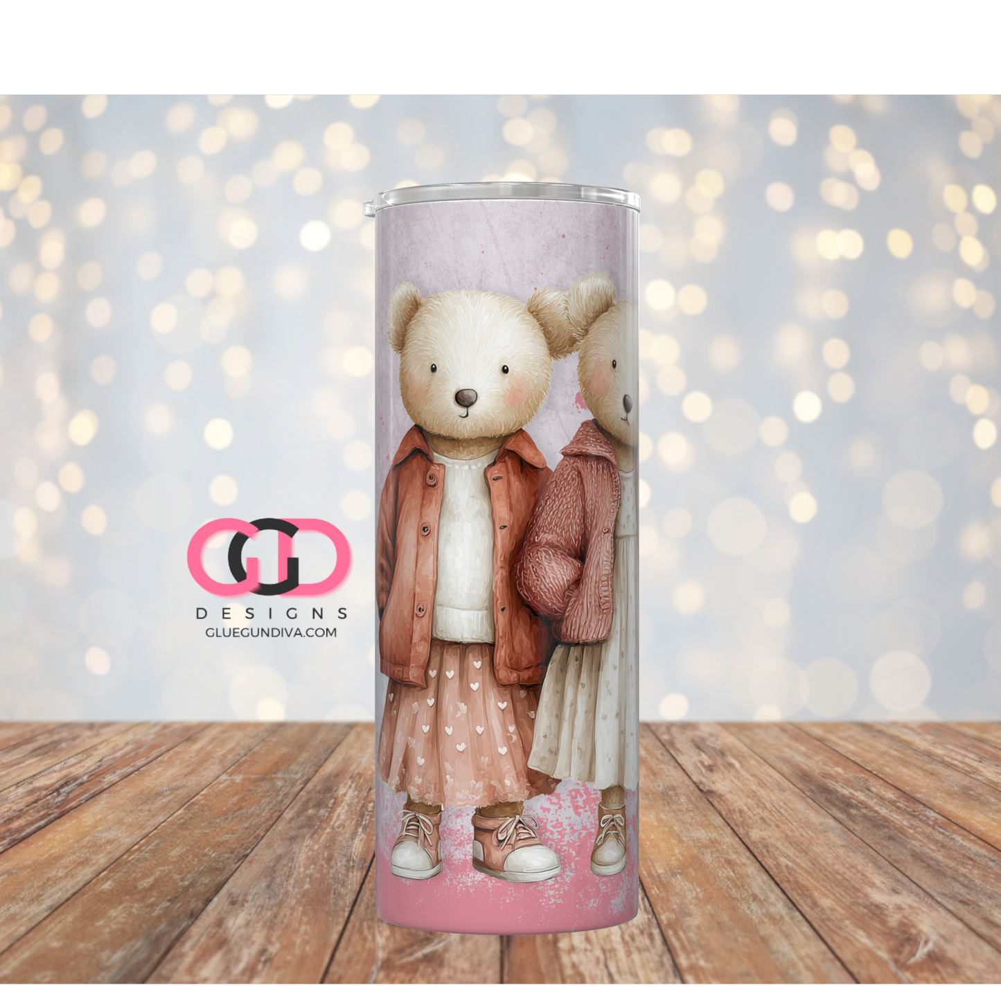 3 Standing Female Bears -  Digital tumbler wrap for 20 oz skinny straight tumbler