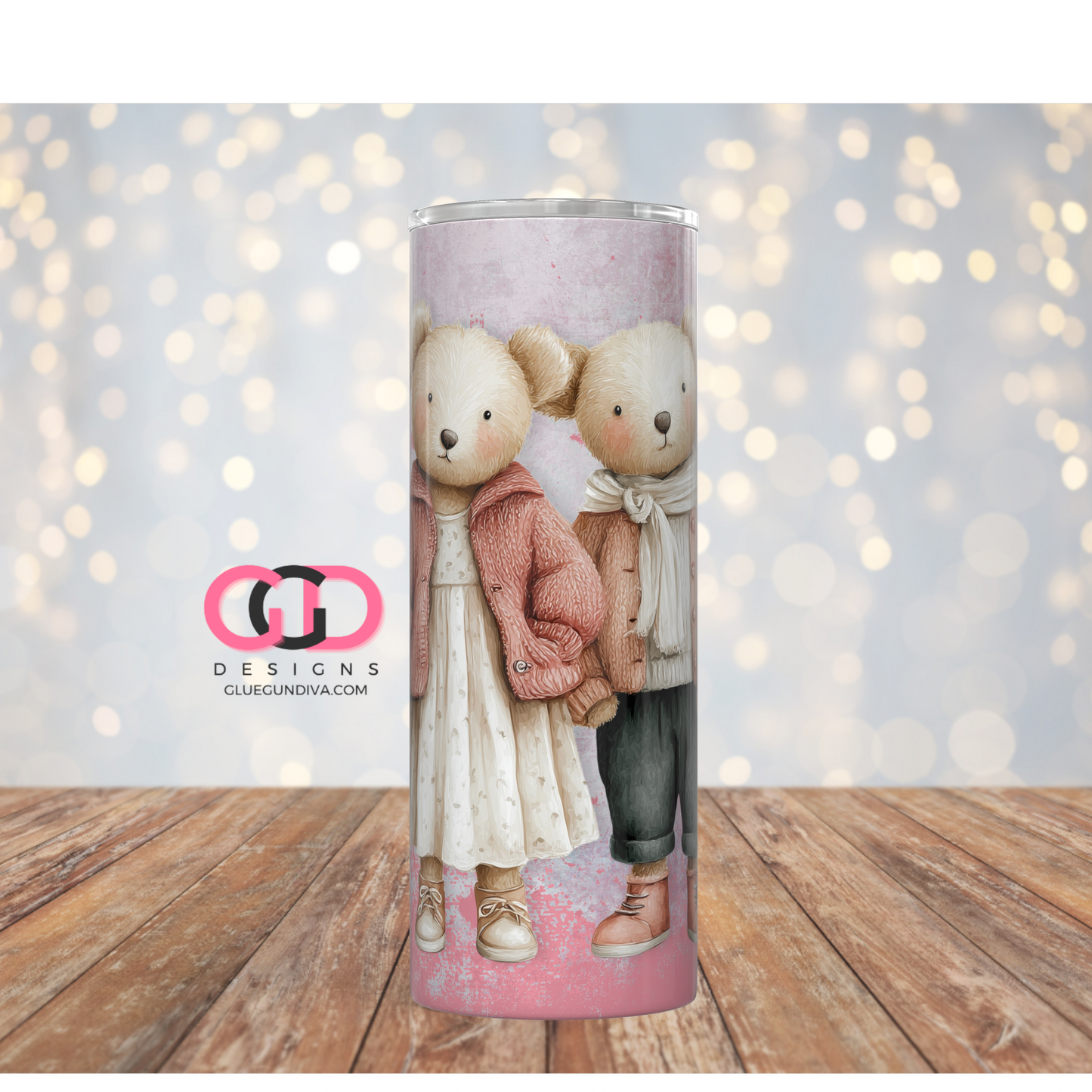3 Standing Female Bears -  Digital tumbler wrap for 20 oz skinny straight tumbler