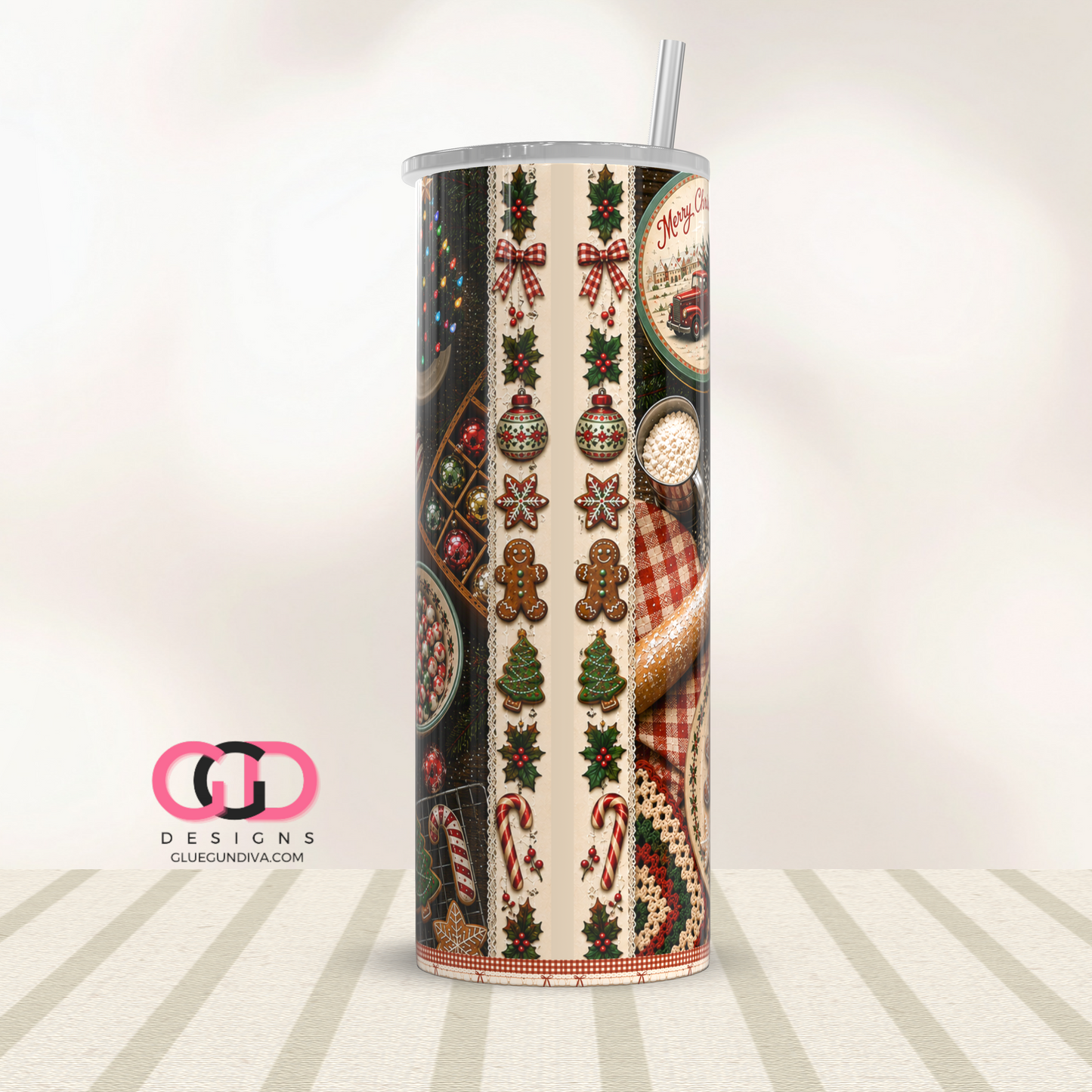 Vintage Christmas Cookies-  Digital tumbler wrap for 20 oz skinny straight tumbler
