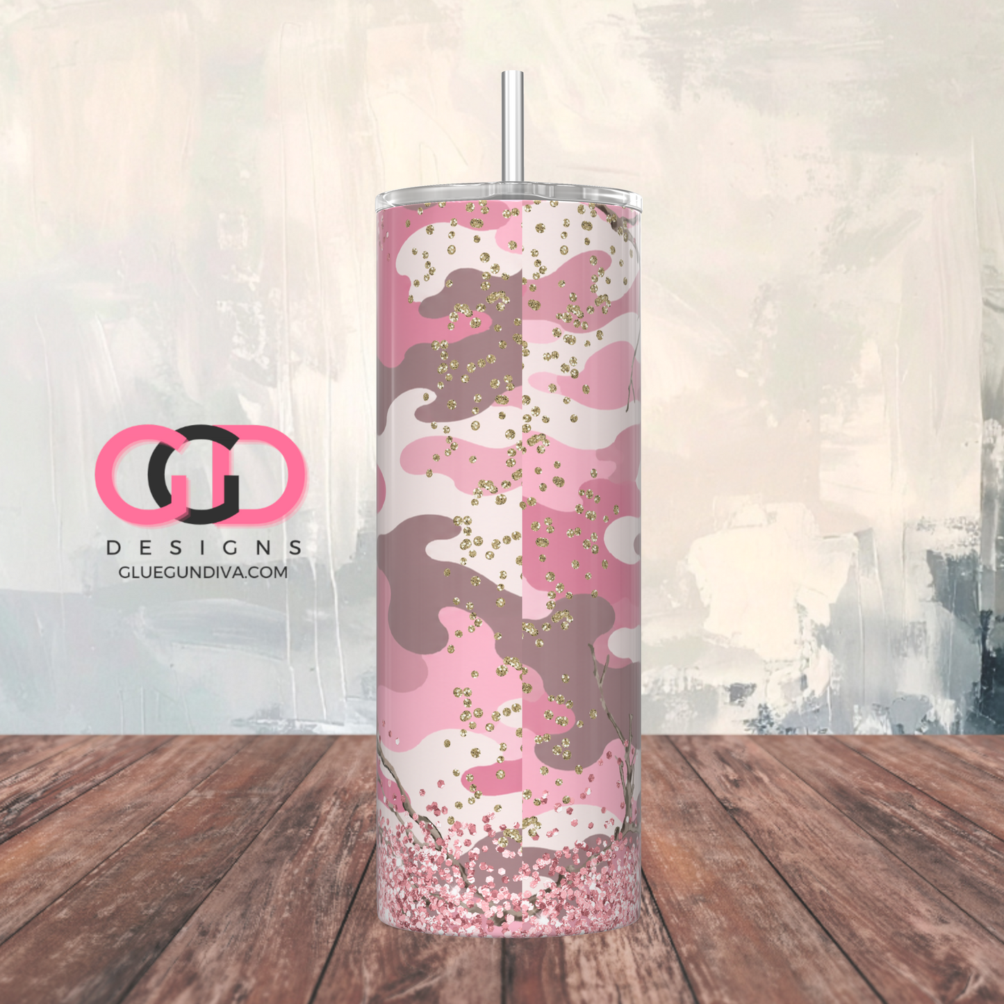 Camo Glitter and Dirt - Digital tumbler wrap for 20 oz skinny straight tumbler