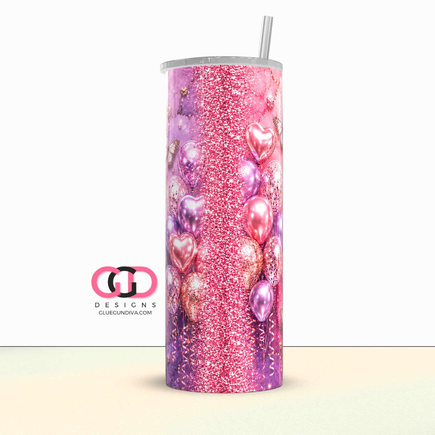 Sweet 16 glitter butterflies -  Digital tumbler wrap for 20 oz skinny straight tumbler