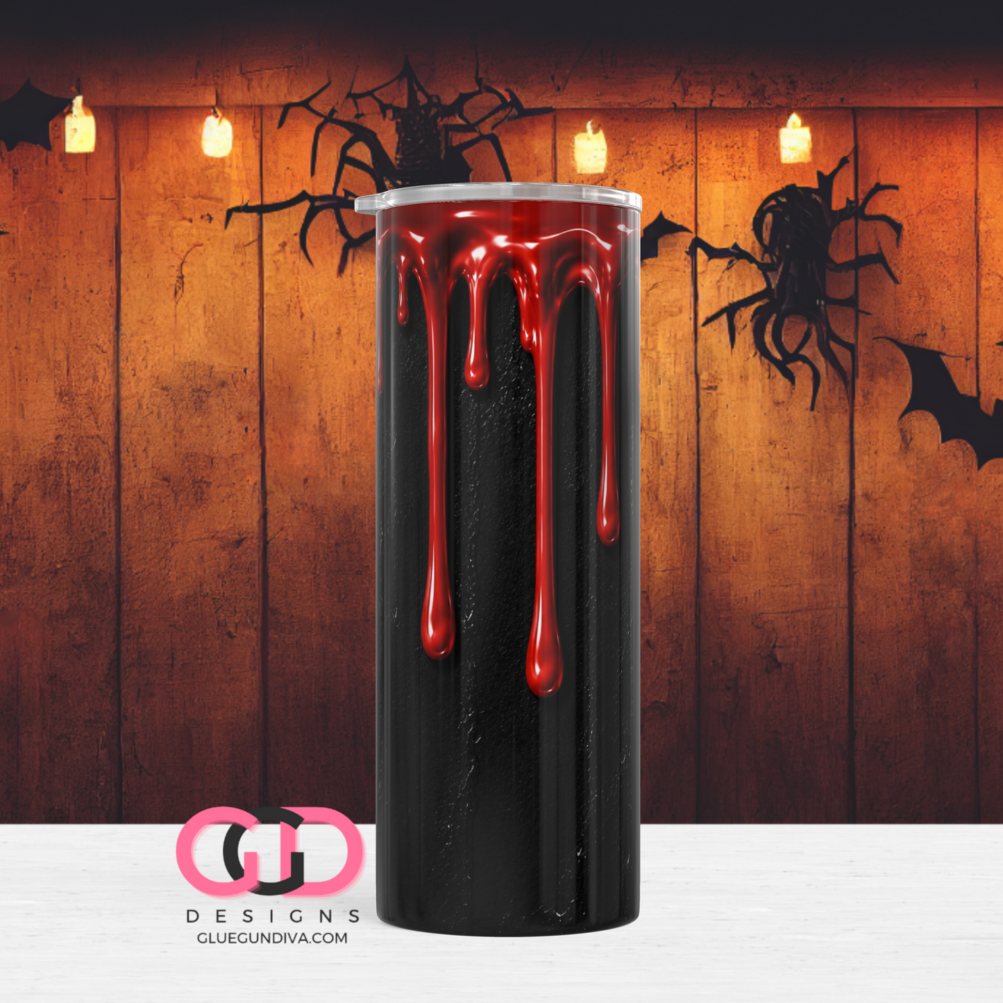 Halloween Wax Drip Candle Red and Black -  Digital tumbler wrap for 20 oz skinny straight tumbler