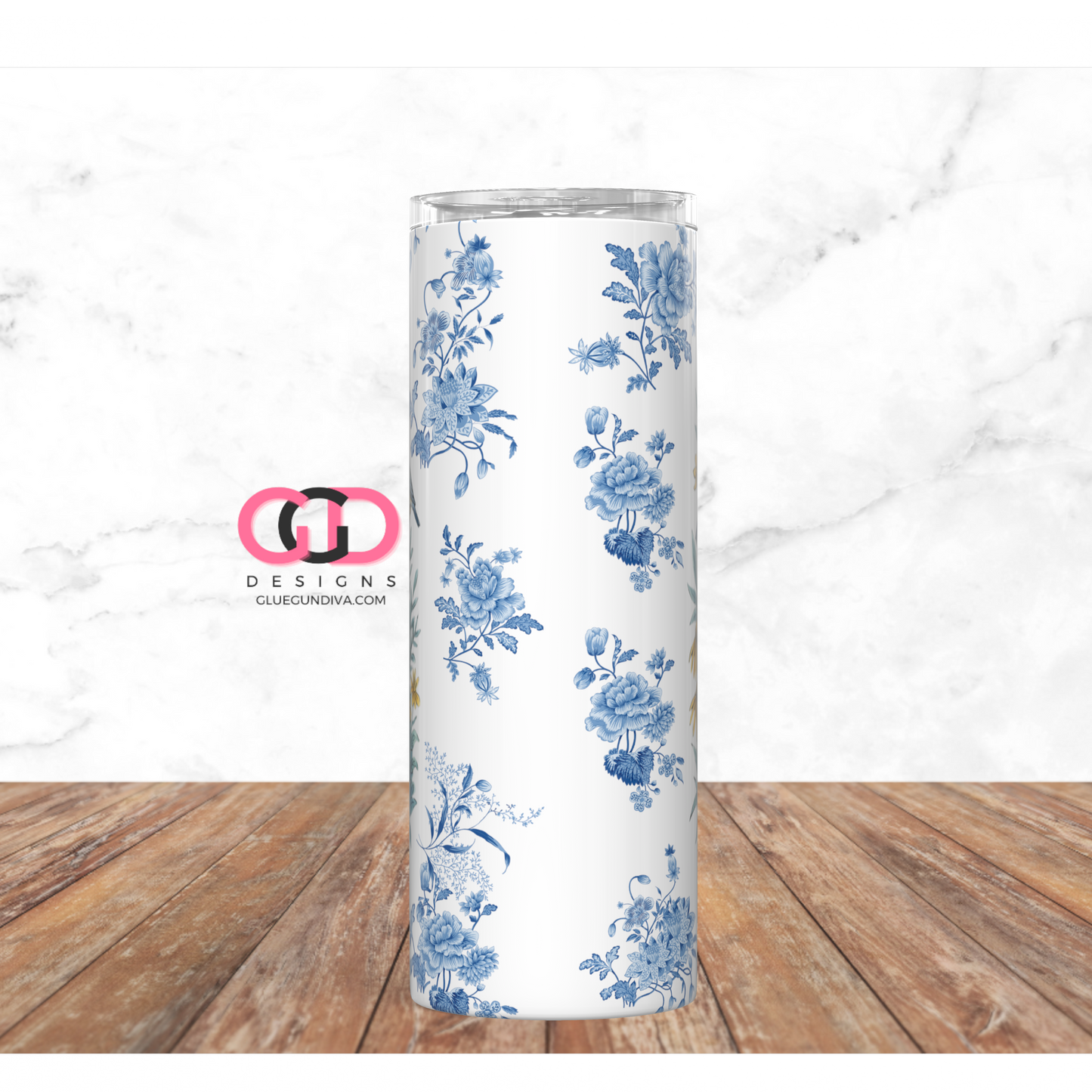 Birds Flowers Chinoiserie- Digital tumbler wrap for 20 oz skinny straight tumbler