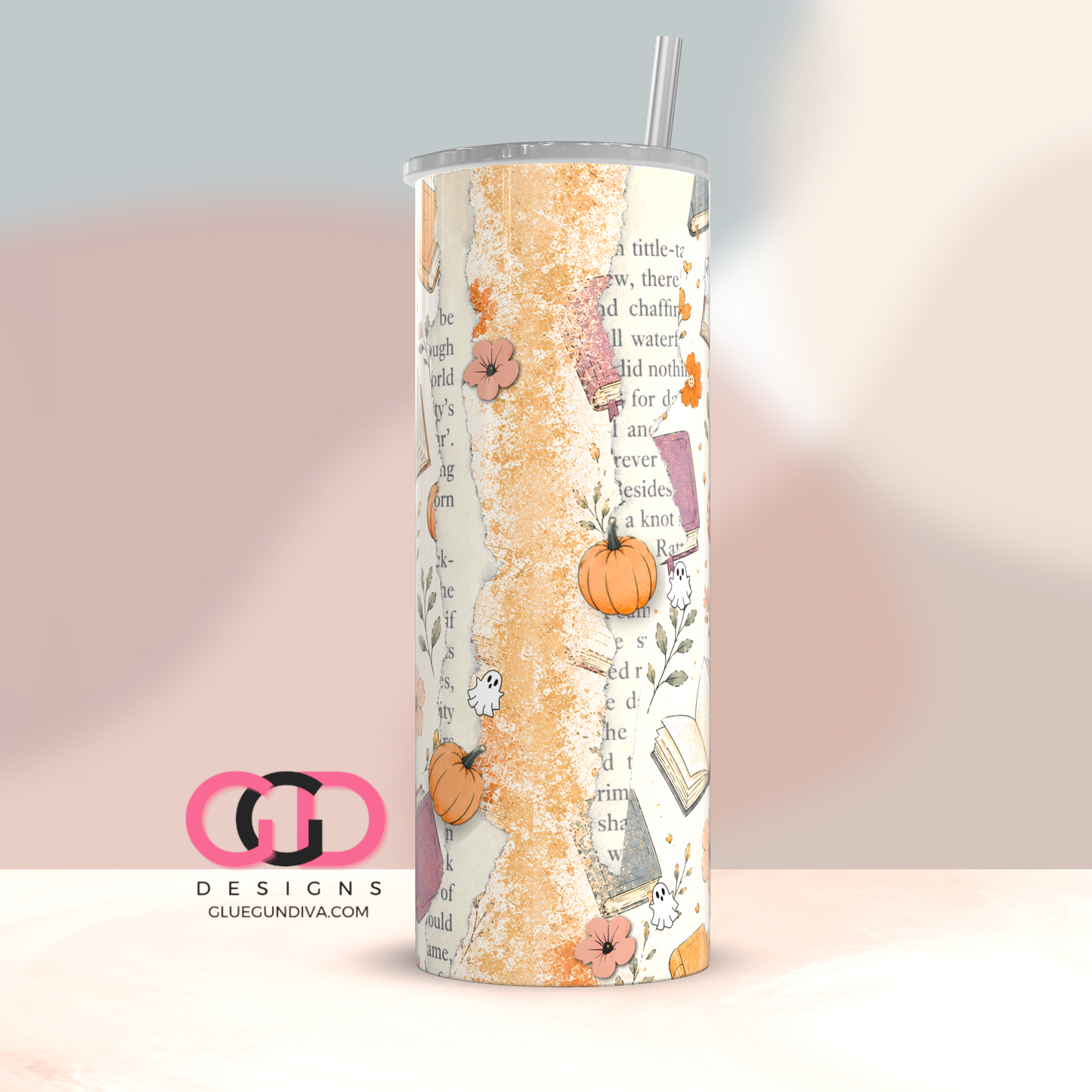 Read More Boooks Ghost -  Digital tumbler wrap for 20 oz skinny straight tumbler