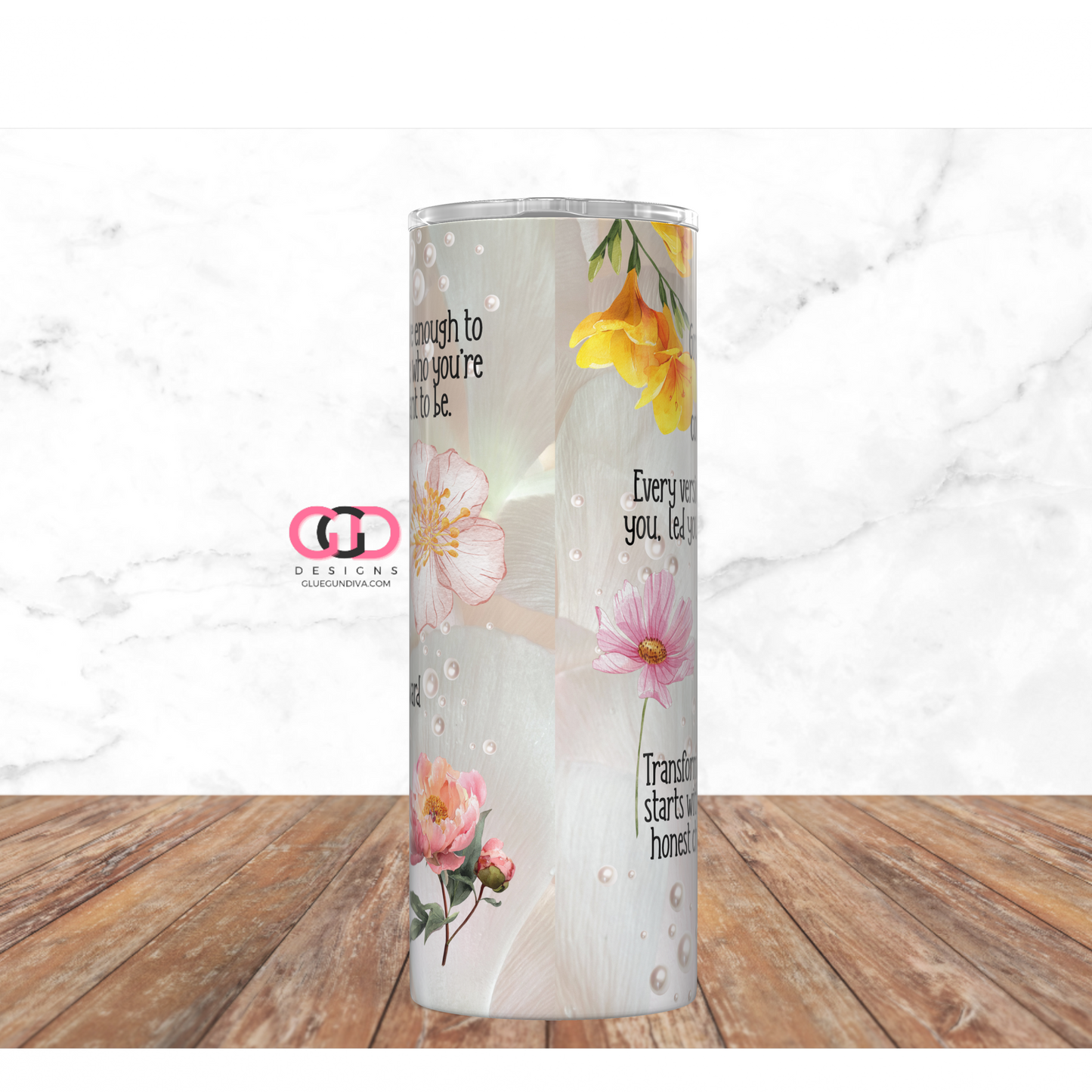 Change Affirmations Floral -   Digital tumbler wrap for 20 oz skinny straight tumbler