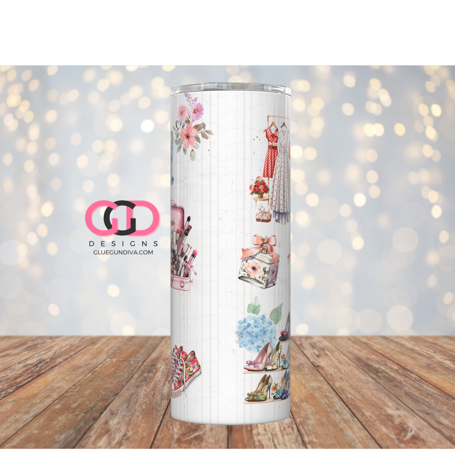 Shopping is my cardio Shabby Chic-  Digital tumbler wrap for 20 oz skinny straight tumbler