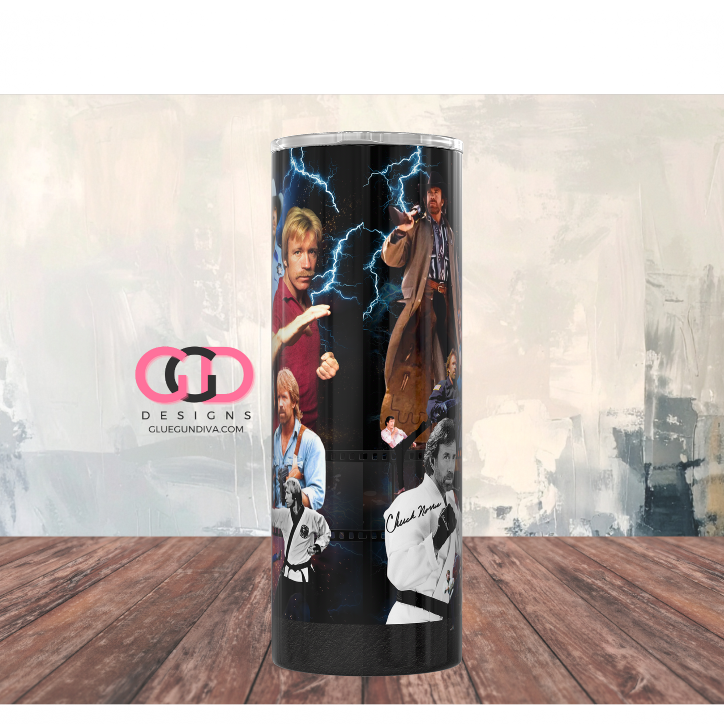 Chuck Norris Collage -  Digital tumbler wrap for 20 oz skinny straight tumbler