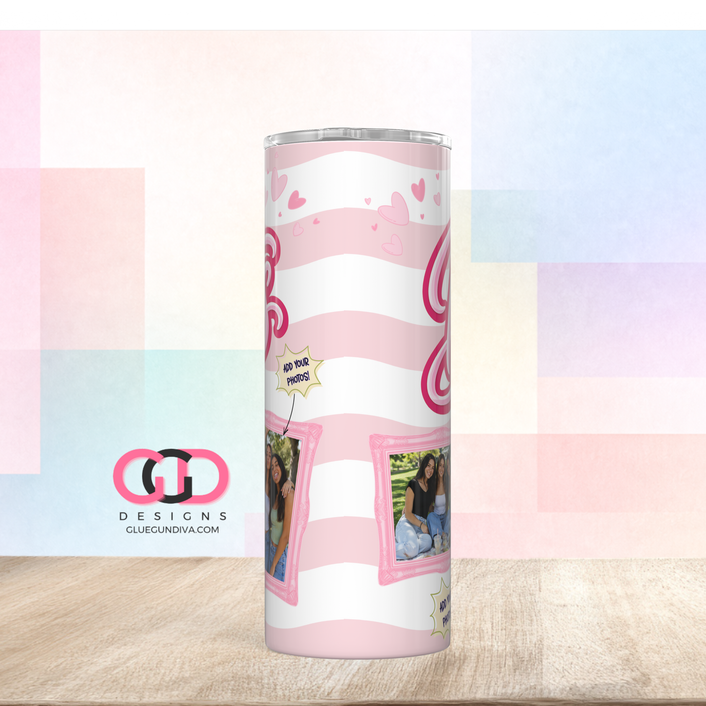 Besties in Pink -   Digital tumbler wrap for 20 oz skinny straight tumbler