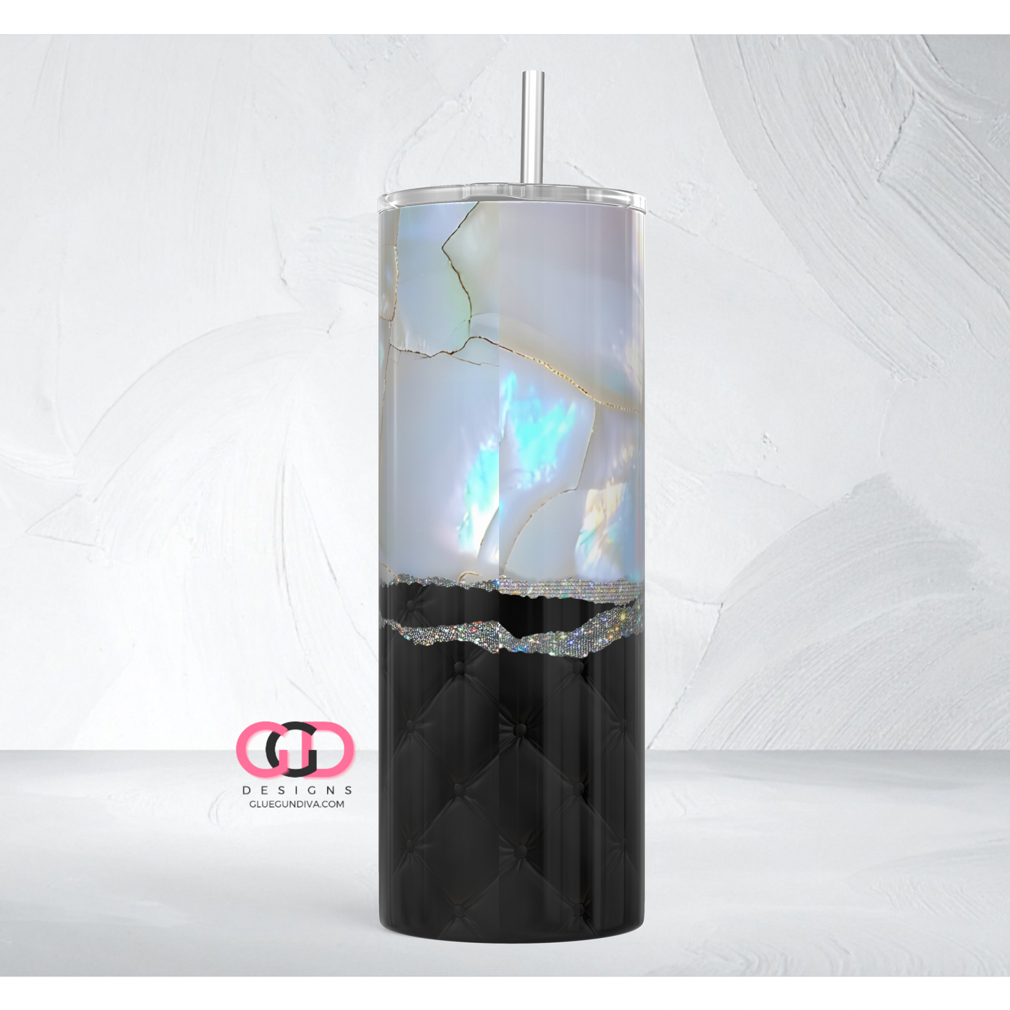 Opal and Tufted Flower -   Digital tumbler wrap for 20 oz skinny straight tumbler