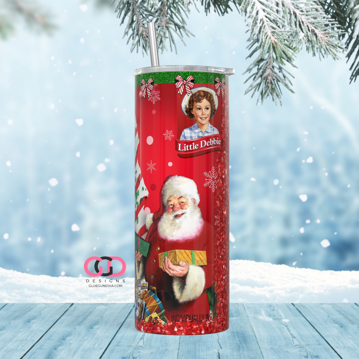 Santa Tree Cake -  Digital tumbler wrap for 20 oz skinny straight tumbler