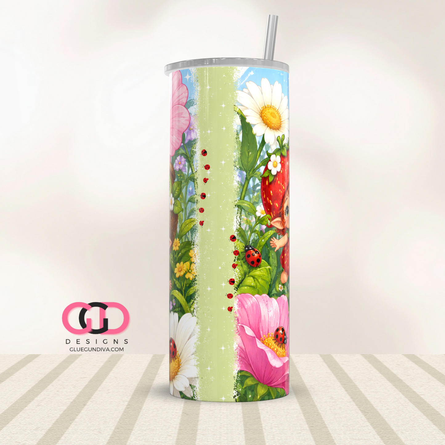 Sweet Fruit Fairies -  Digital tumbler wrap for 20 oz skinny straight tumbler
