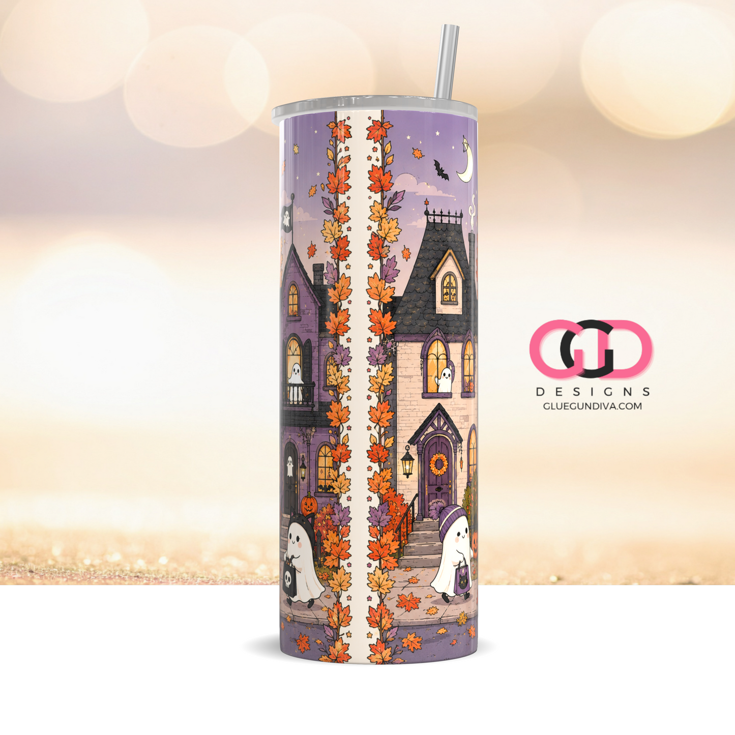 Trick or Treating Ghosts -  Digital tumbler wrap for 20 oz skinny straight tumbler