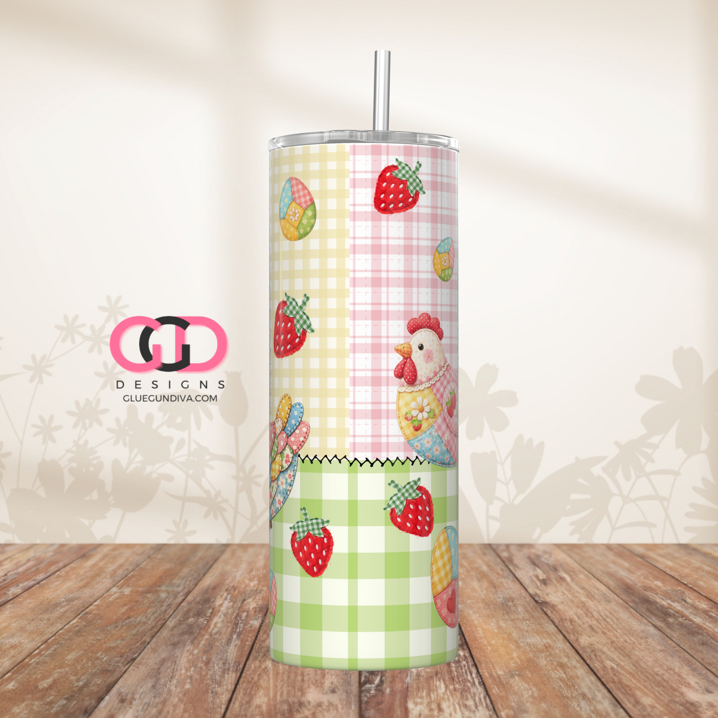 Patchwork Chicken -   Digital tumbler wrap for 20 oz skinny straight tumbler