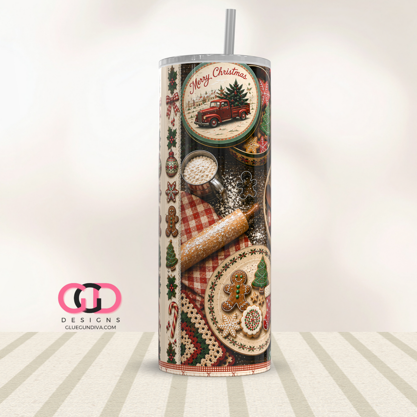 Vintage Christmas Cookies-  Digital tumbler wrap for 20 oz skinny straight tumbler