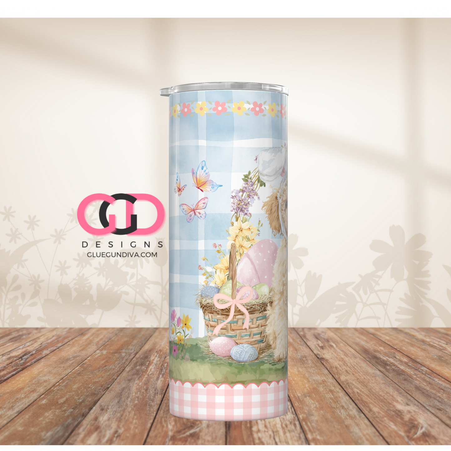 Poodle Easter Puppy White -  Digital tumbler wrap for 20 oz skinny straight tumbler