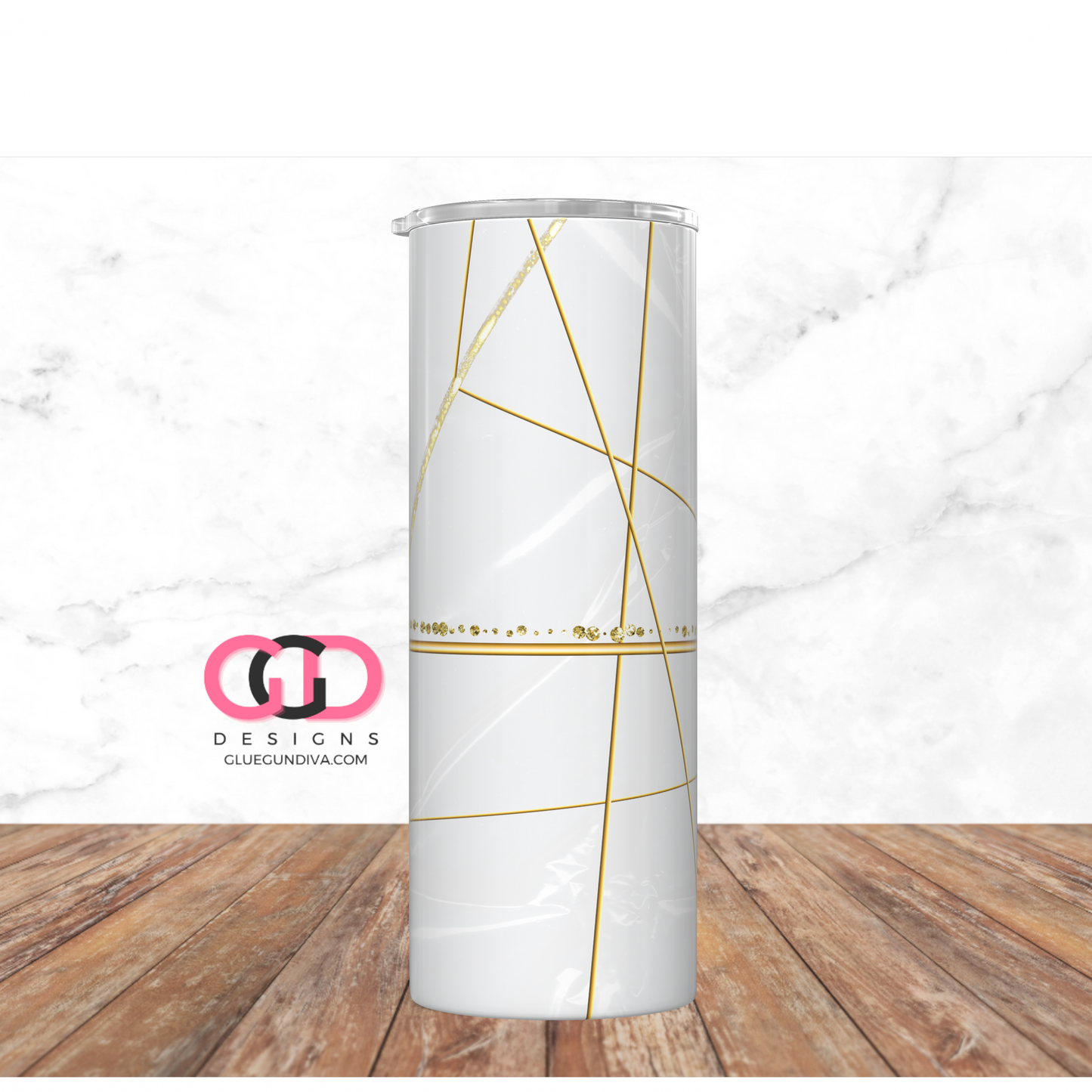 Gold Lines on White Plastic -   Digital tumbler wrap for 20 oz skinny straight tumbler