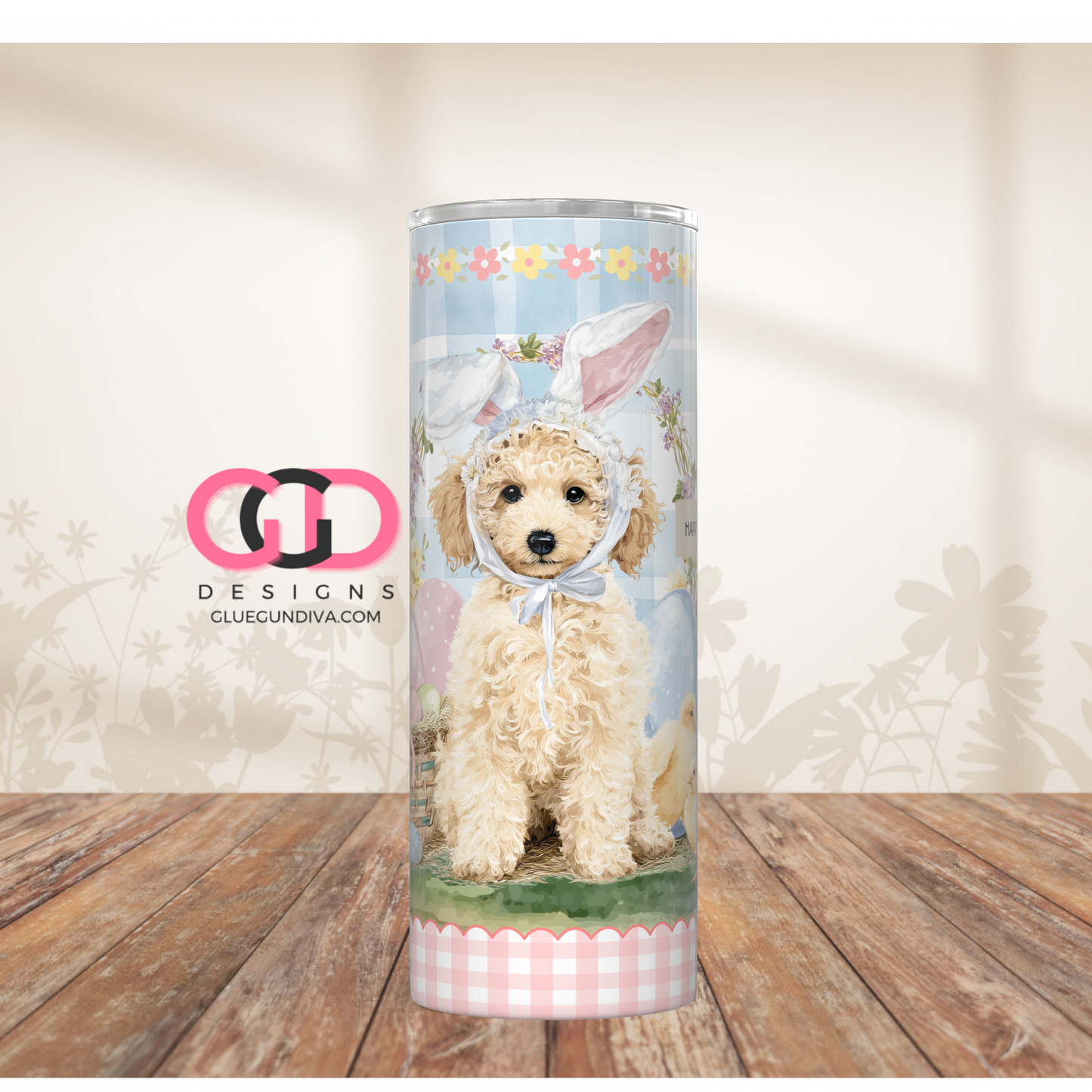 Poodle Easter Puppy White -  Digital tumbler wrap for 20 oz skinny straight tumbler