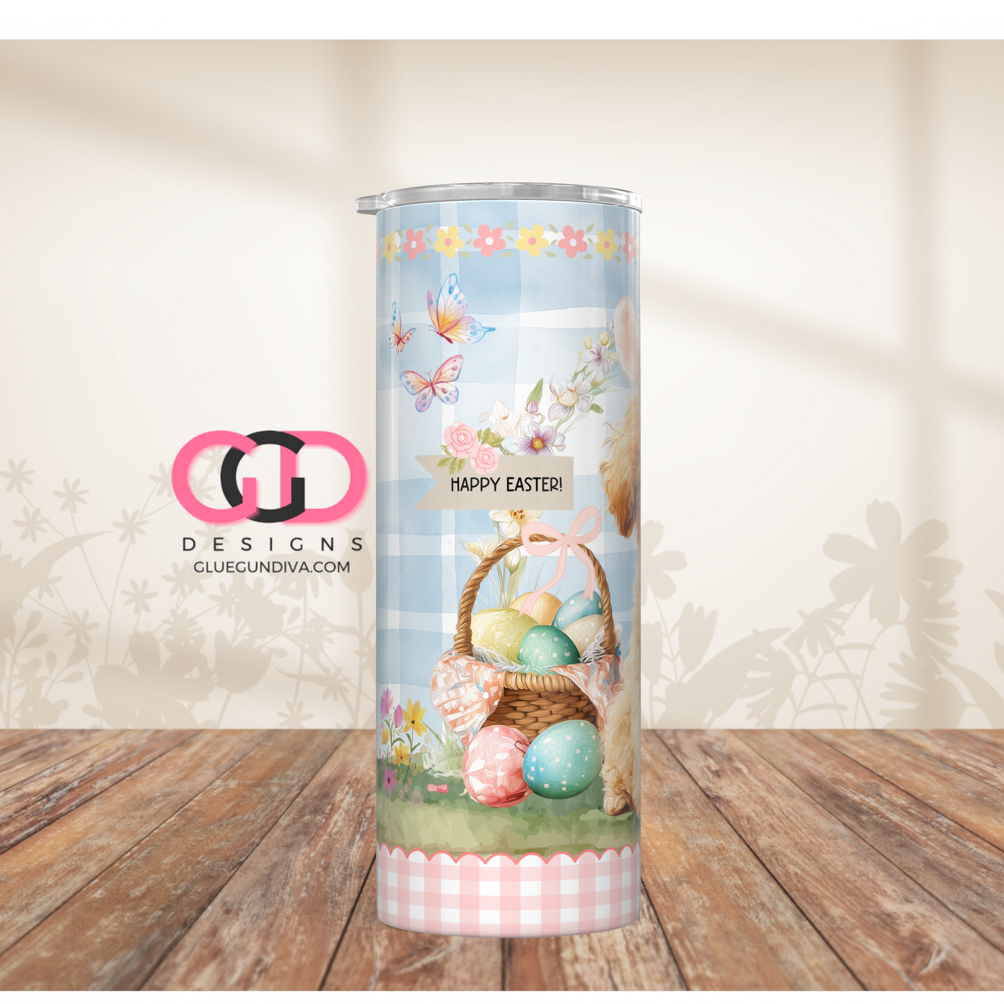 Poodle Easter Puppy Brown -  Digital tumbler wrap for 20 oz skinny straight tumbler
