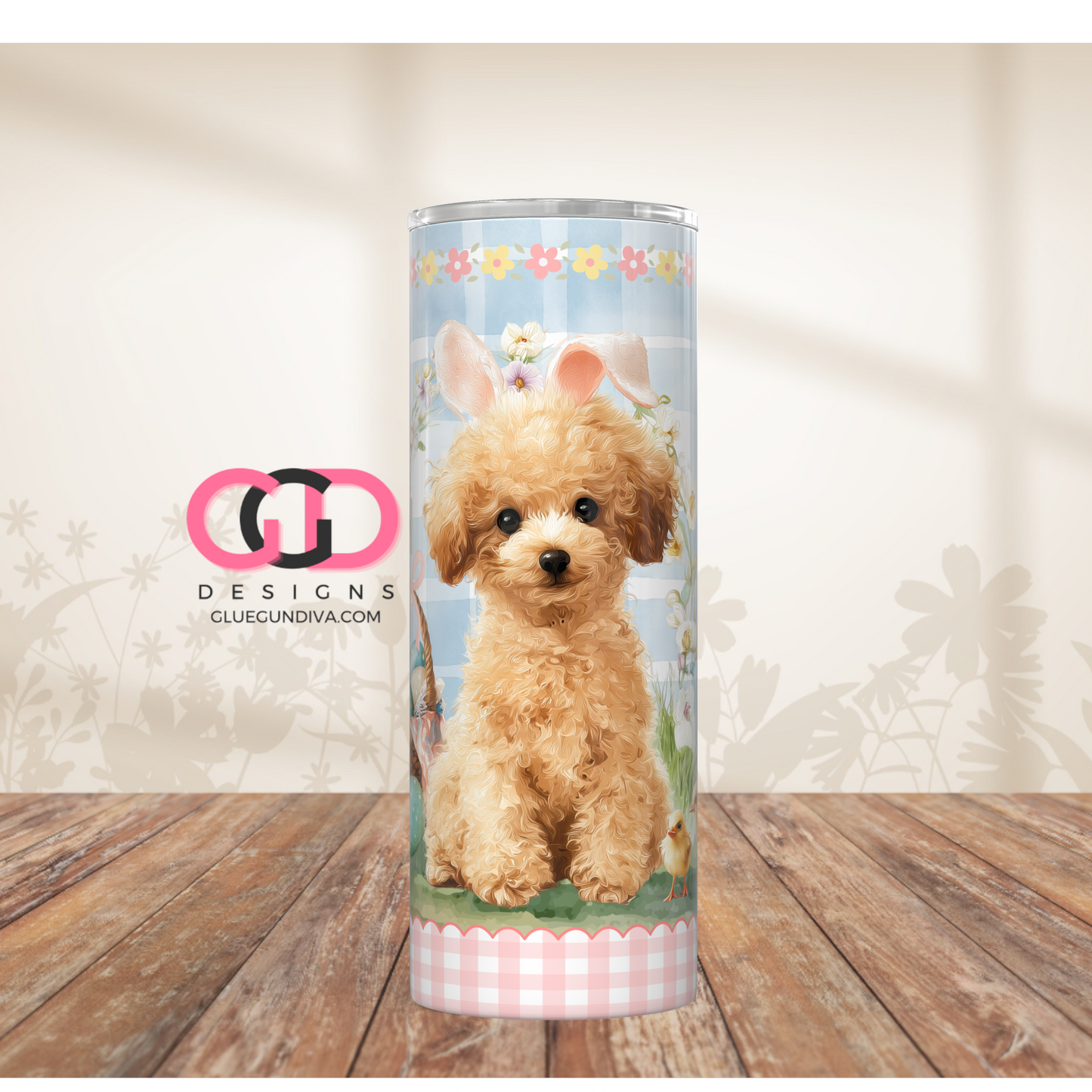 Poodle Easter Puppy Brown -  Digital tumbler wrap for 20 oz skinny straight tumbler
