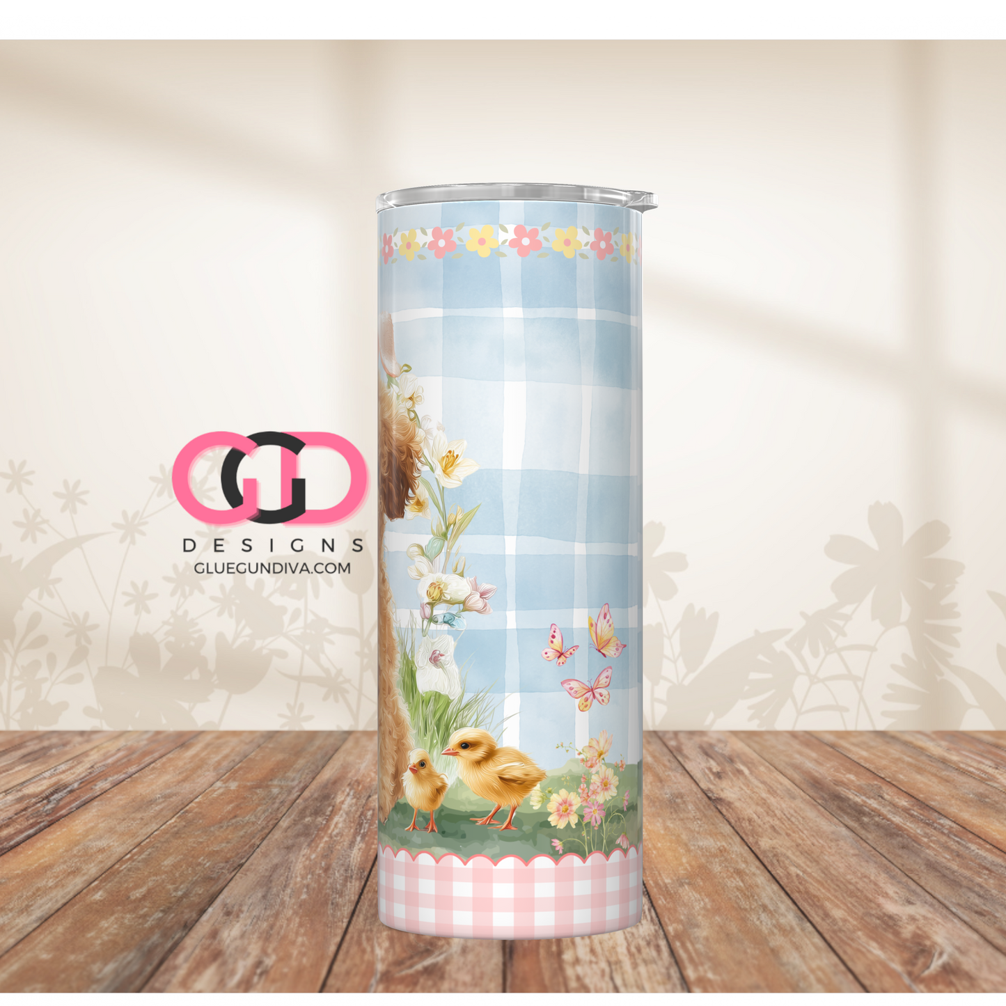 Poodle Easter Puppy Brown -  Digital tumbler wrap for 20 oz skinny straight tumbler