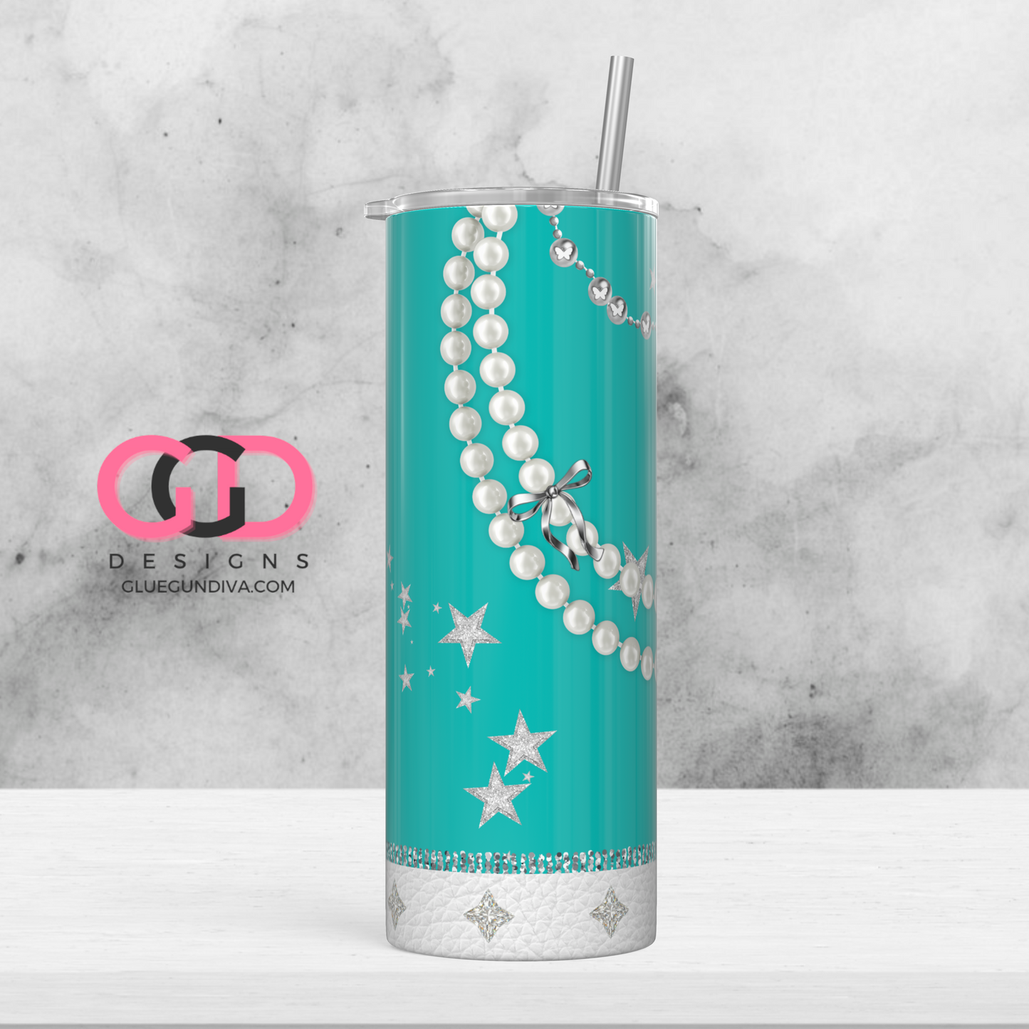Tiffany Blue Diamonds and Pearls -   Digital tumbler wrap for 20 oz skinny straight tumbler