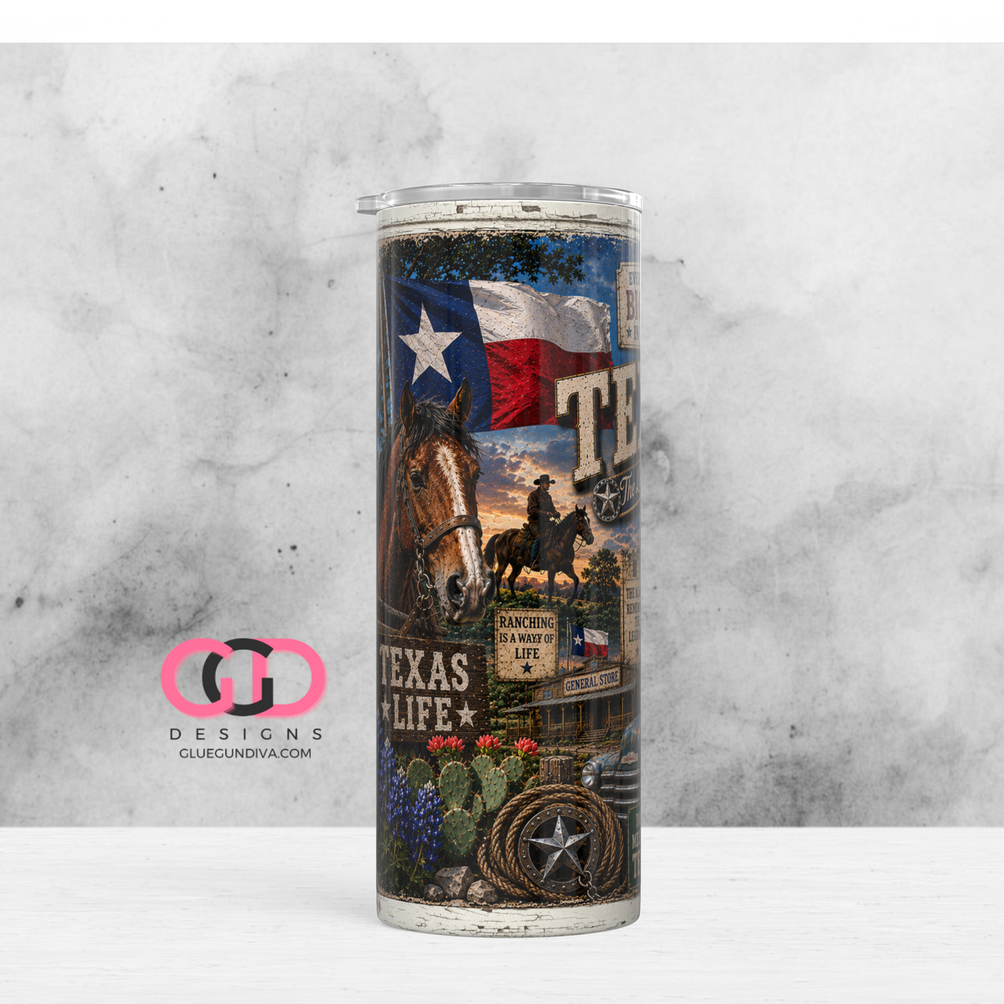 Vintage Texas Collage -   Digital tumbler wrap for 20 oz skinny straight tumbler