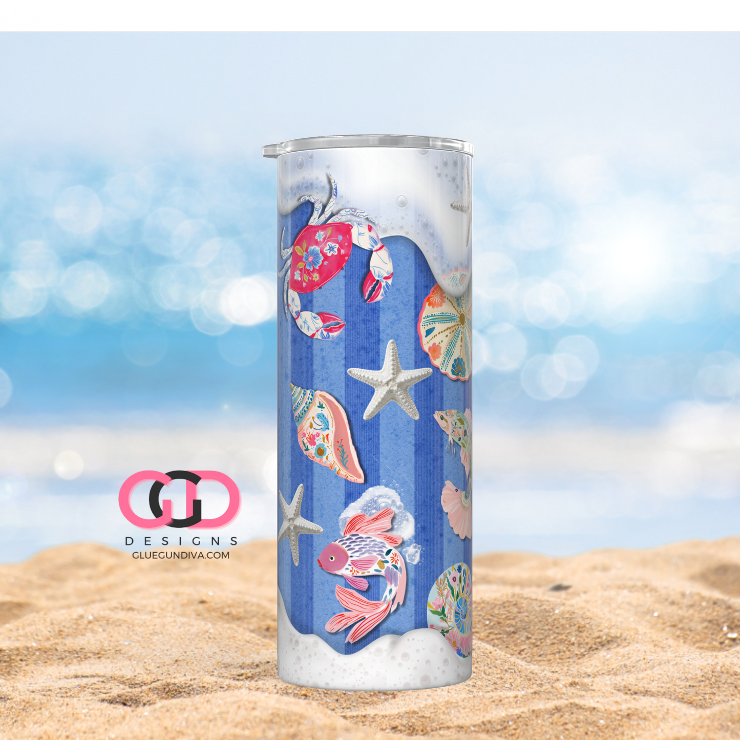 Tropical Reef Seafoam -  Digital tumbler wrap for 20 oz skinny straight tumbler