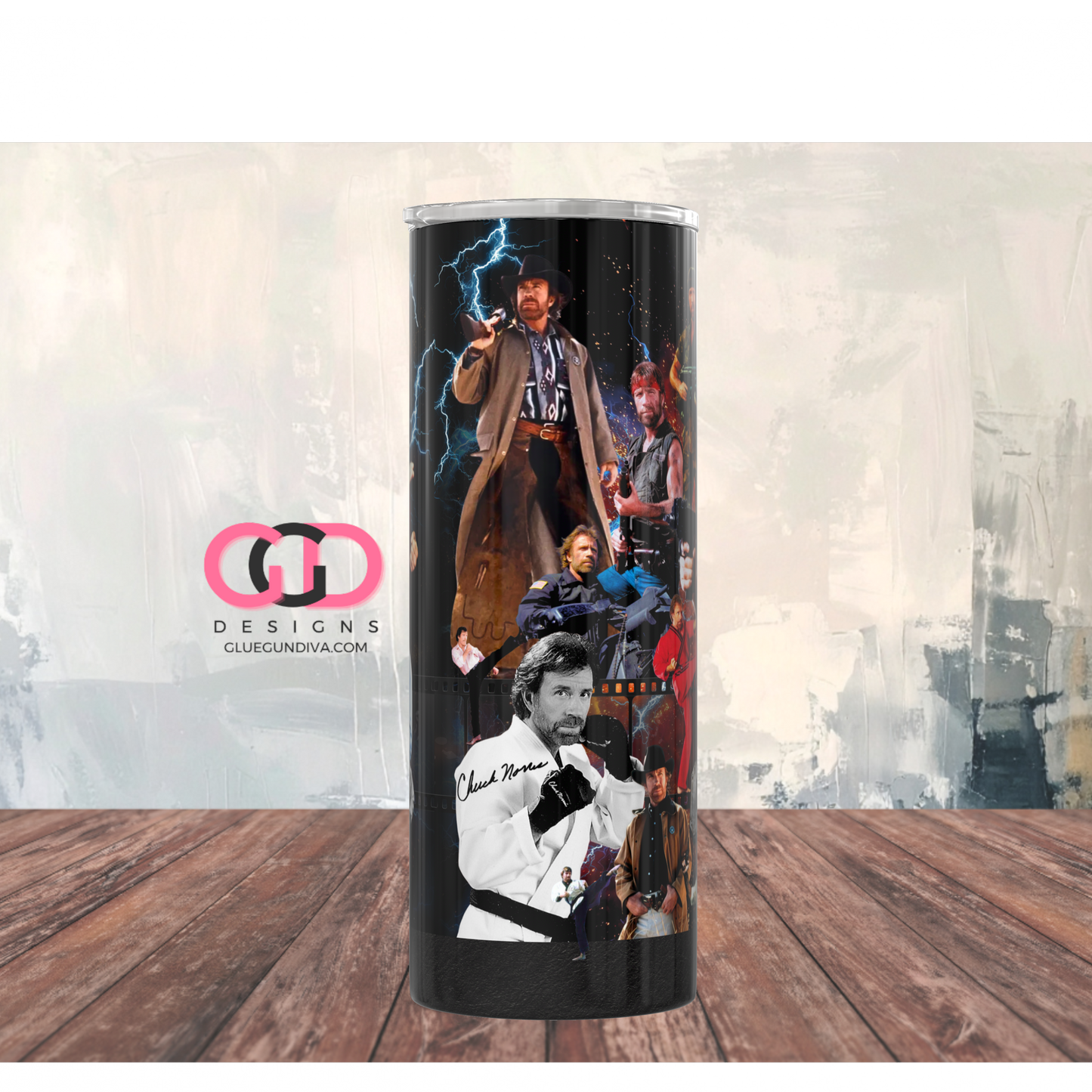 Chuck Norris Collage -  Digital tumbler wrap for 20 oz skinny straight tumbler