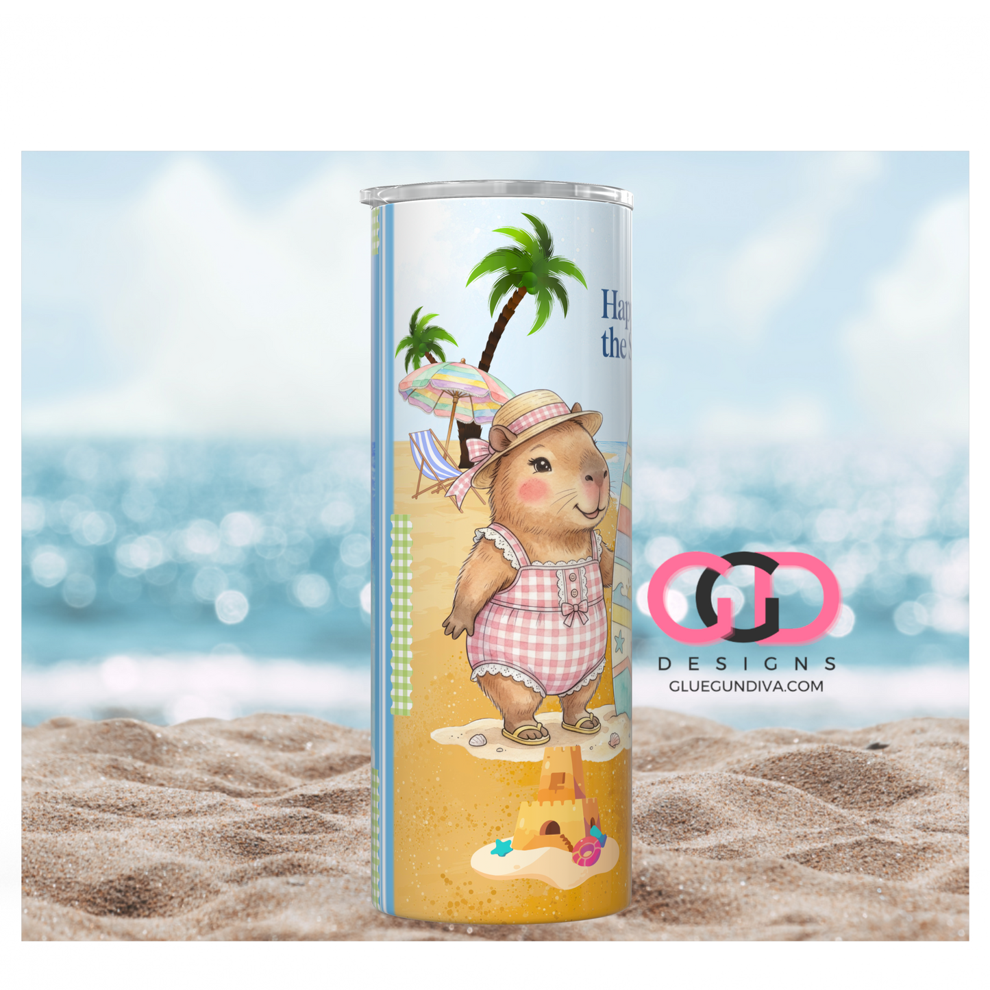 Capybara Happiest by The Sea -  Digital tumbler wrap for 20 oz skinny straight tumbler