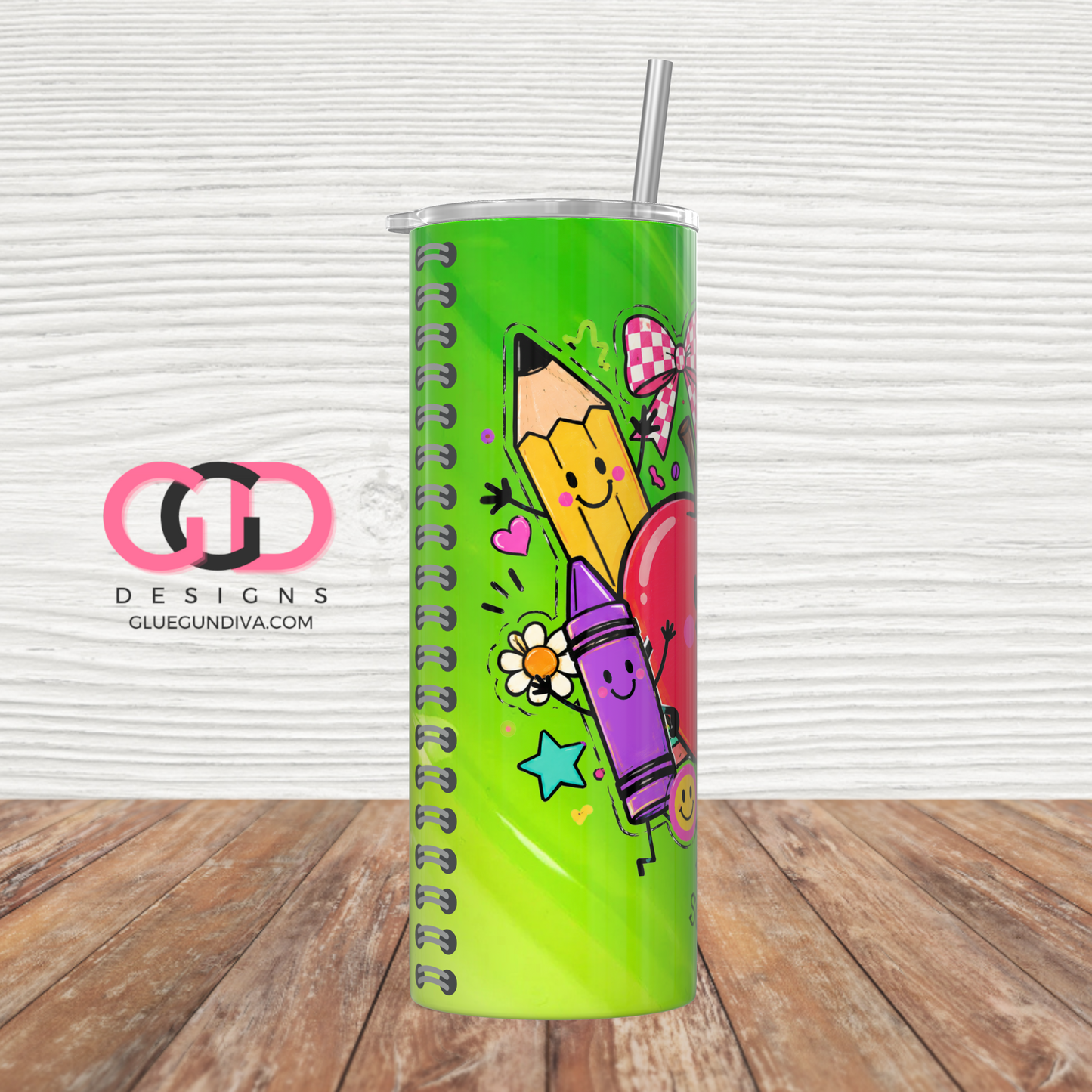 Neon Back to school -  Digital tumbler wrap for 20 oz skinny straight tumbler