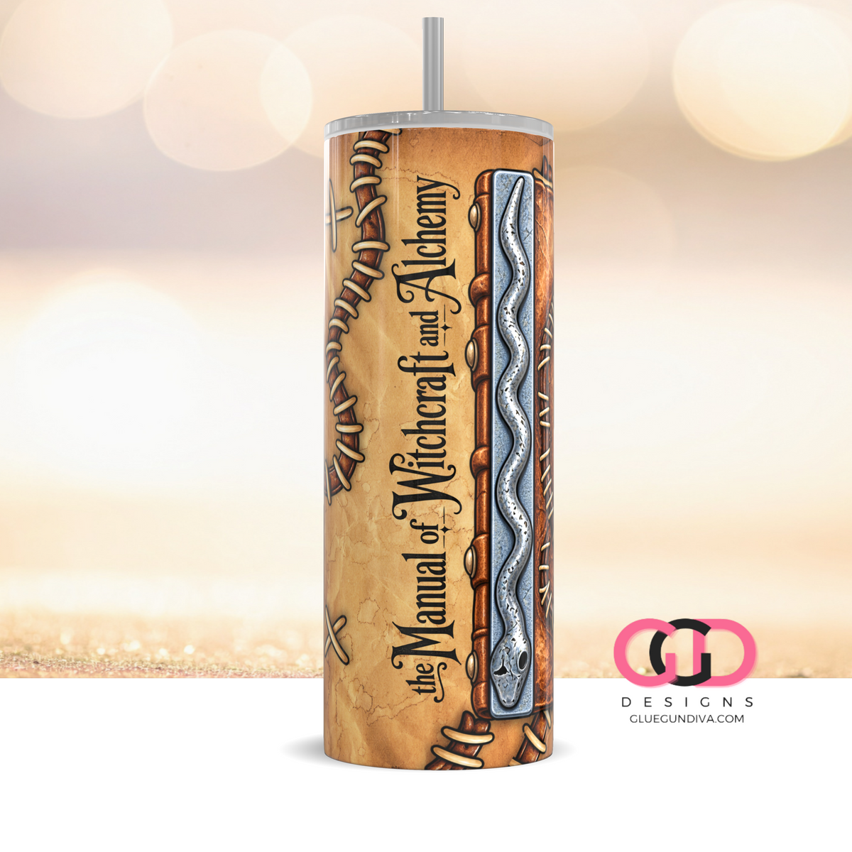 The Witchcraft Manual Vintage Background - Digital tumbler wrap for 20 oz skinny straight tumbler