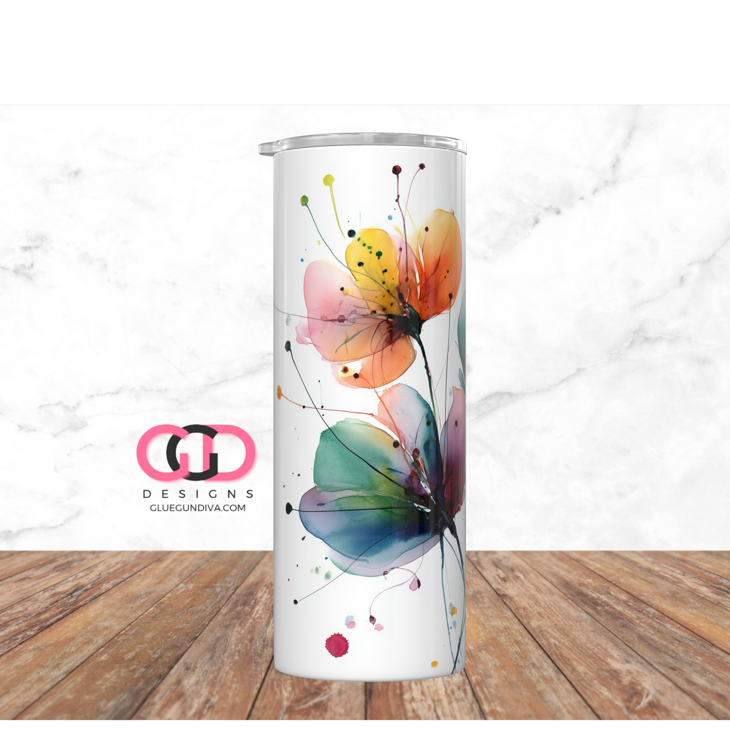 Watercolor Simple Flowers -   Digital tumbler wrap for 20 oz skinny straight tumbler