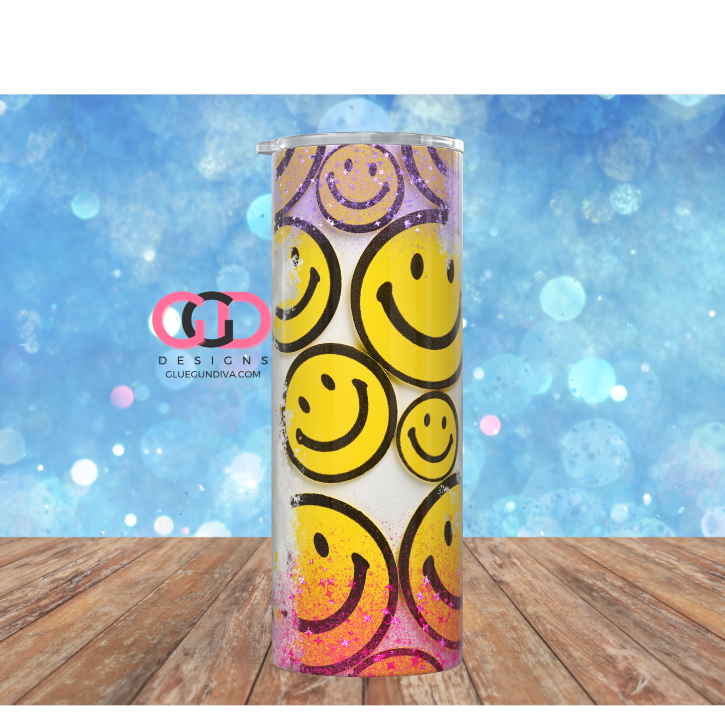 Happy Faces Background - Digital tumbler wrap for 20 oz skinny straight tumbler