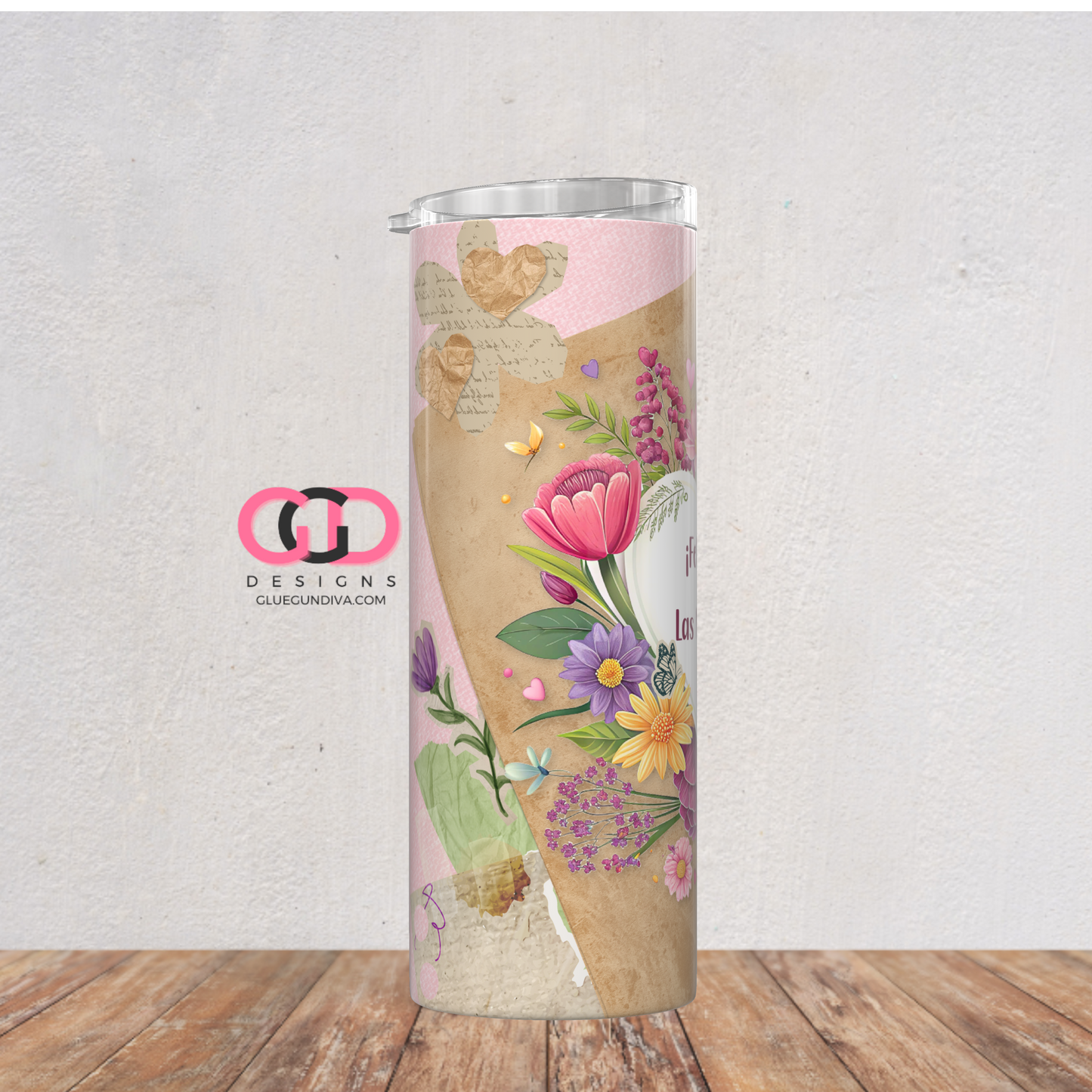 Feliz Dia De Las Madres Paper Collage -   Digital tumbler wrap for 20 oz skinny straight tumbler