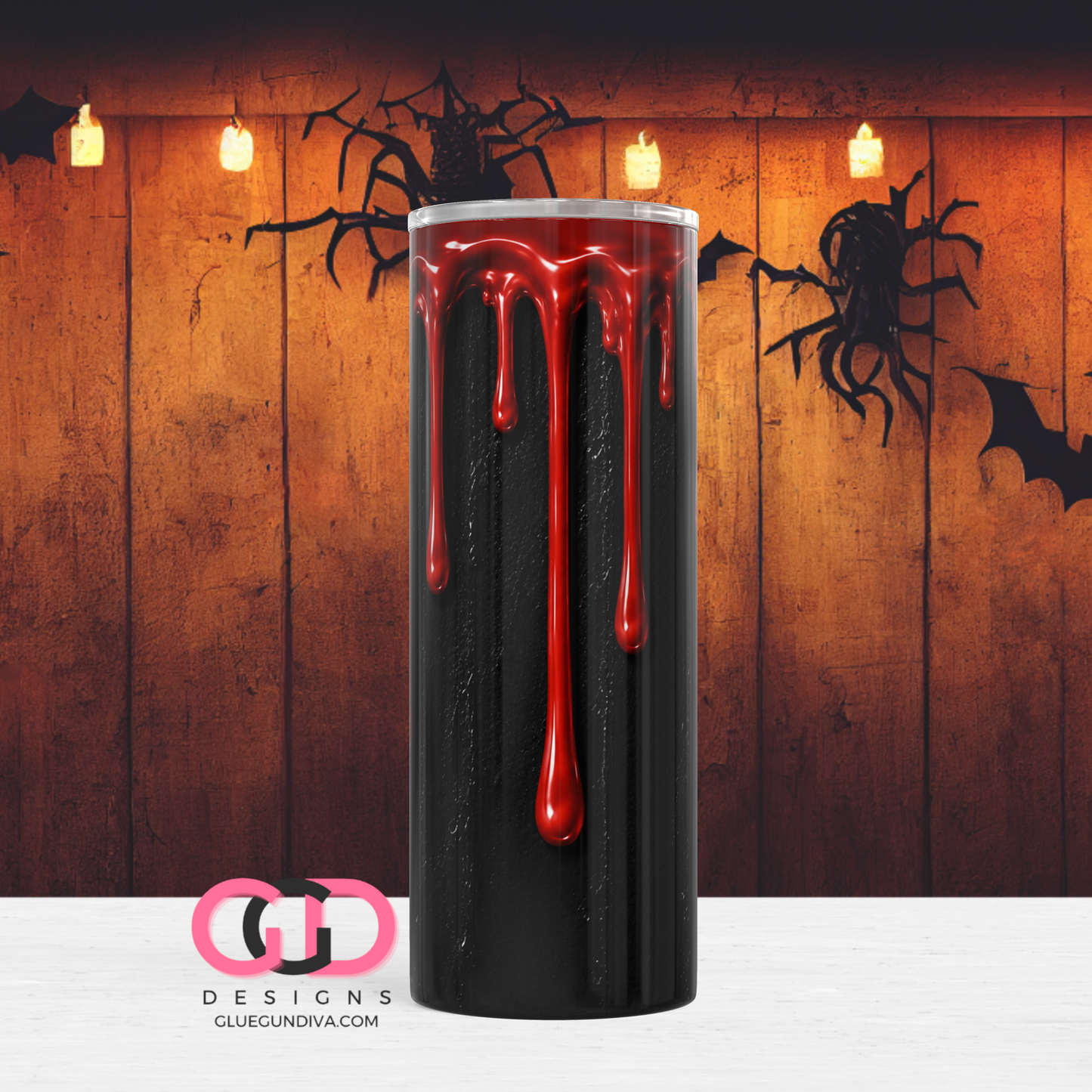 Halloween Wax Drip Candle Red and Black -  Digital tumbler wrap for 20 oz skinny straight tumbler