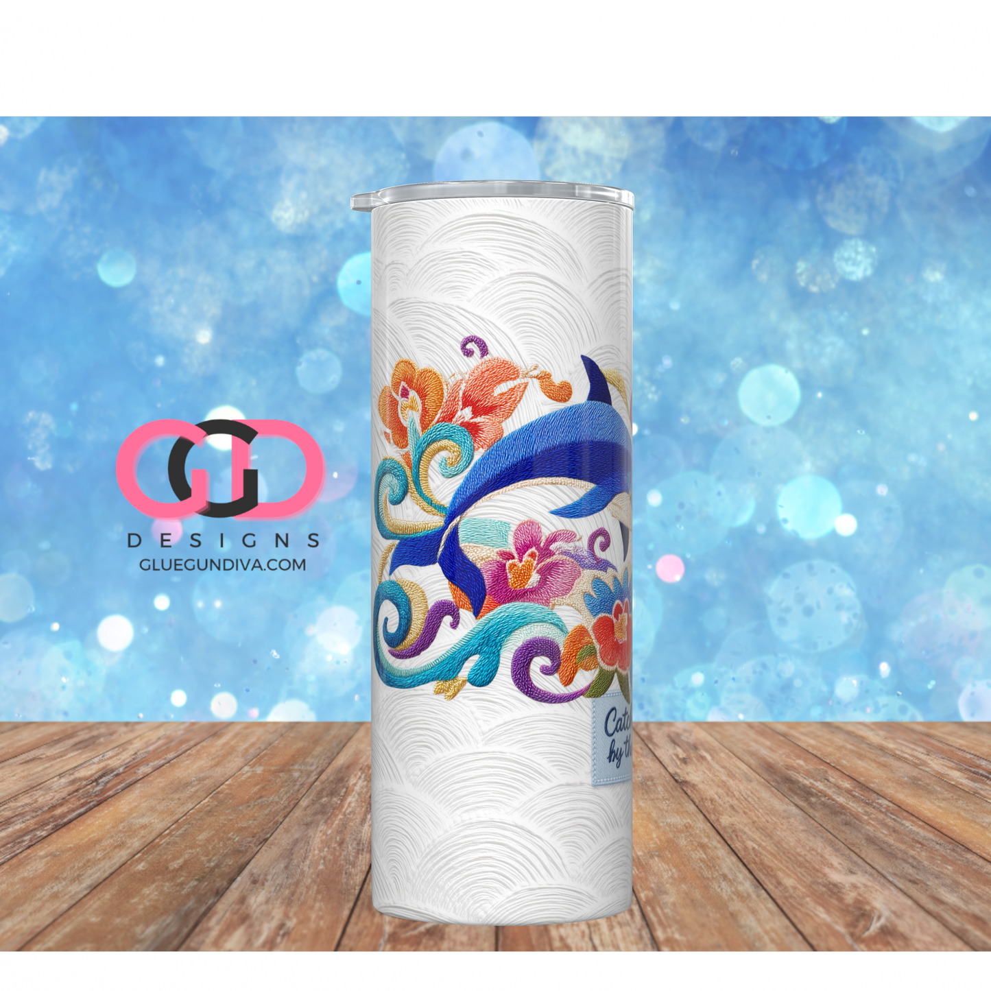 Embroidered Dolphins -  Digital tumbler wrap for 20 oz skinny straight tumbler