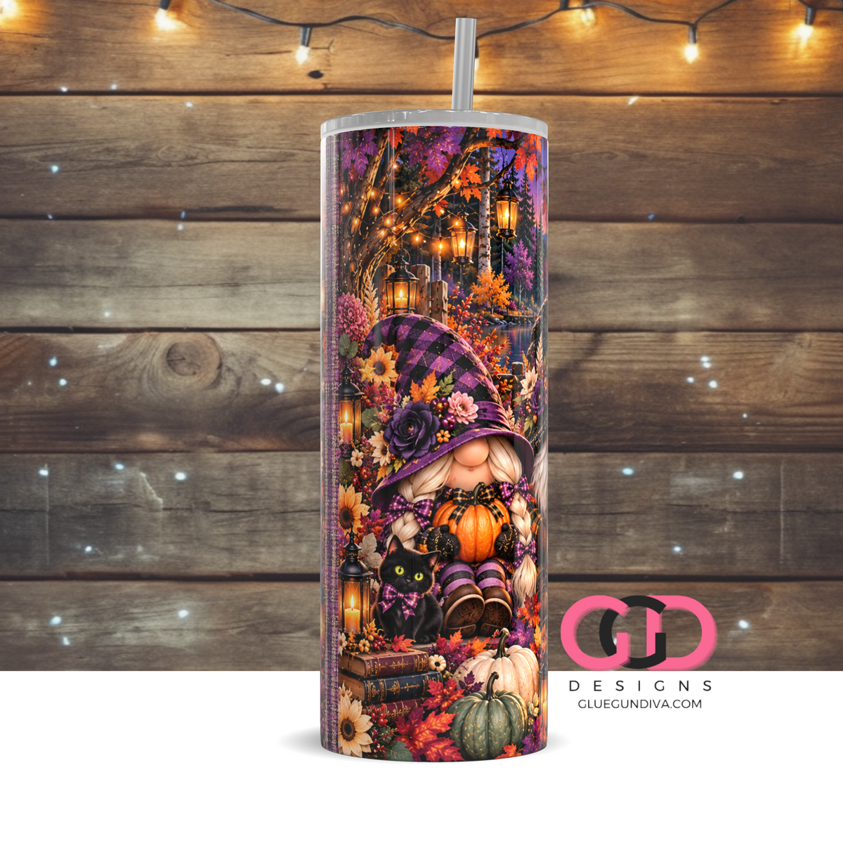 Halloween Gnomes Portrait -  Digital tumbler wrap for 20 oz skinny straight tumbler