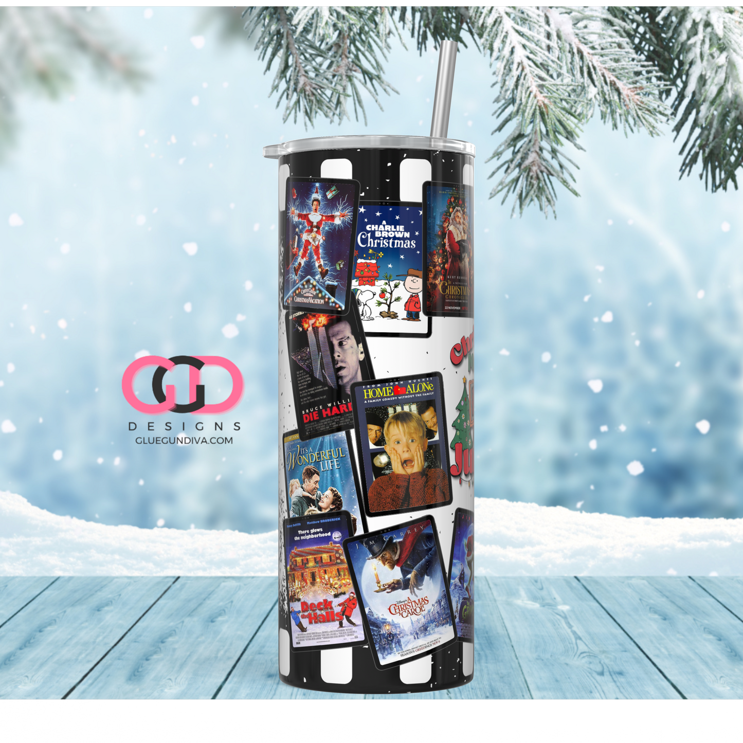 Chrismas Movie Junkie -  Digital tumbler wrap for 20 oz skinny straight tumbler