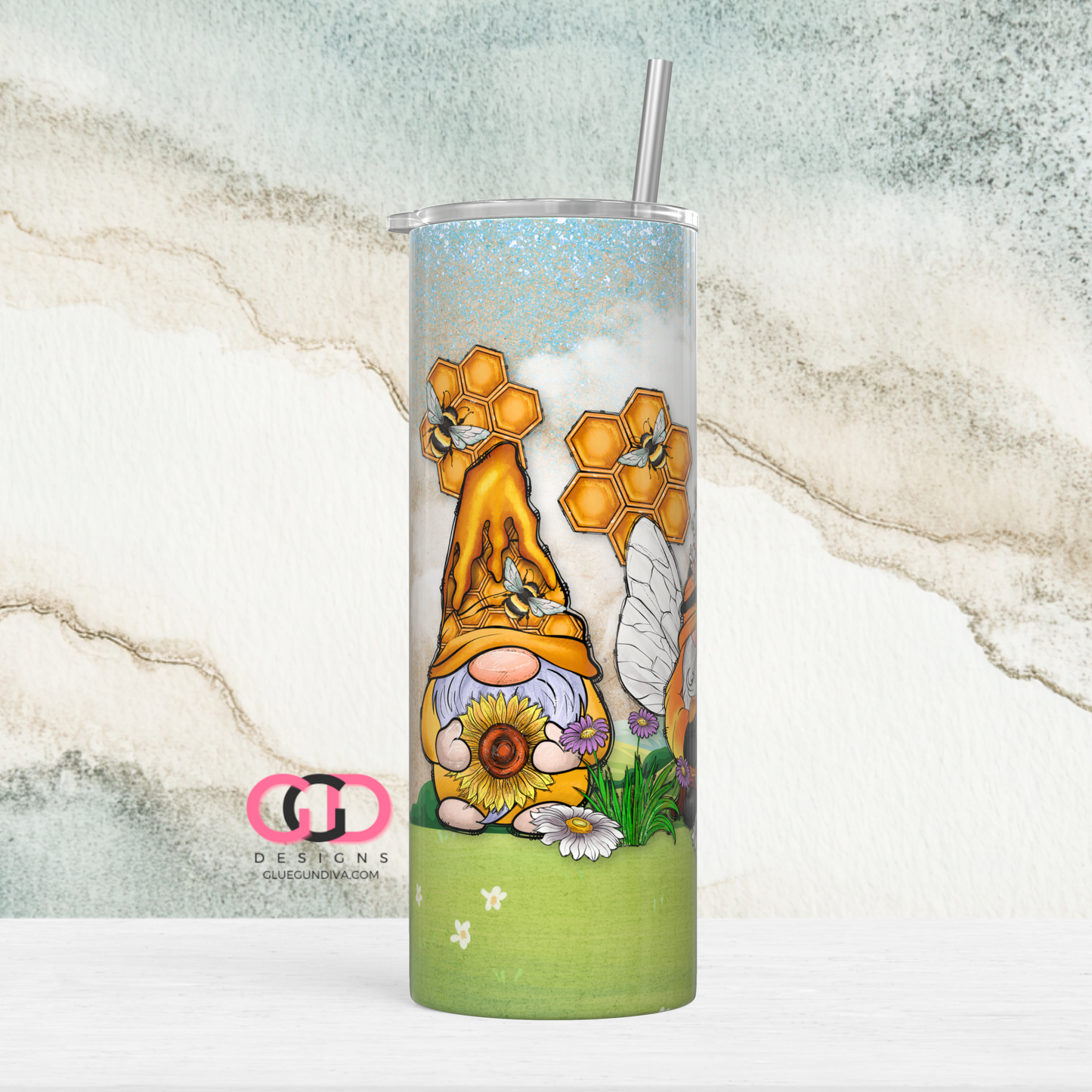 Sunflower Gnomes Paradise -  Digital tumbler wrap for 20 oz skinny straight tumbler
