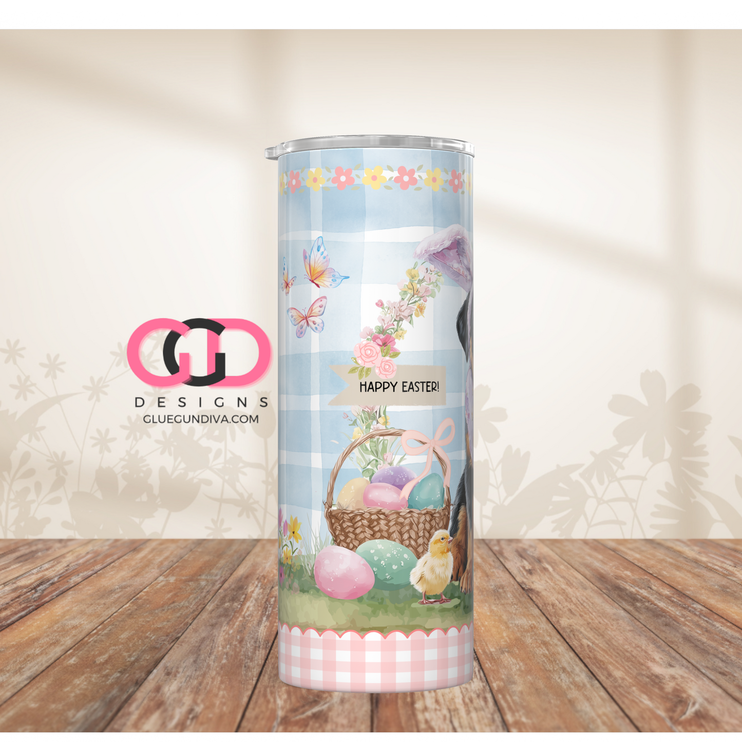 Rottweiler Easter Puppy   -  Digital tumbler wrap for 20 oz skinny straight tumbler