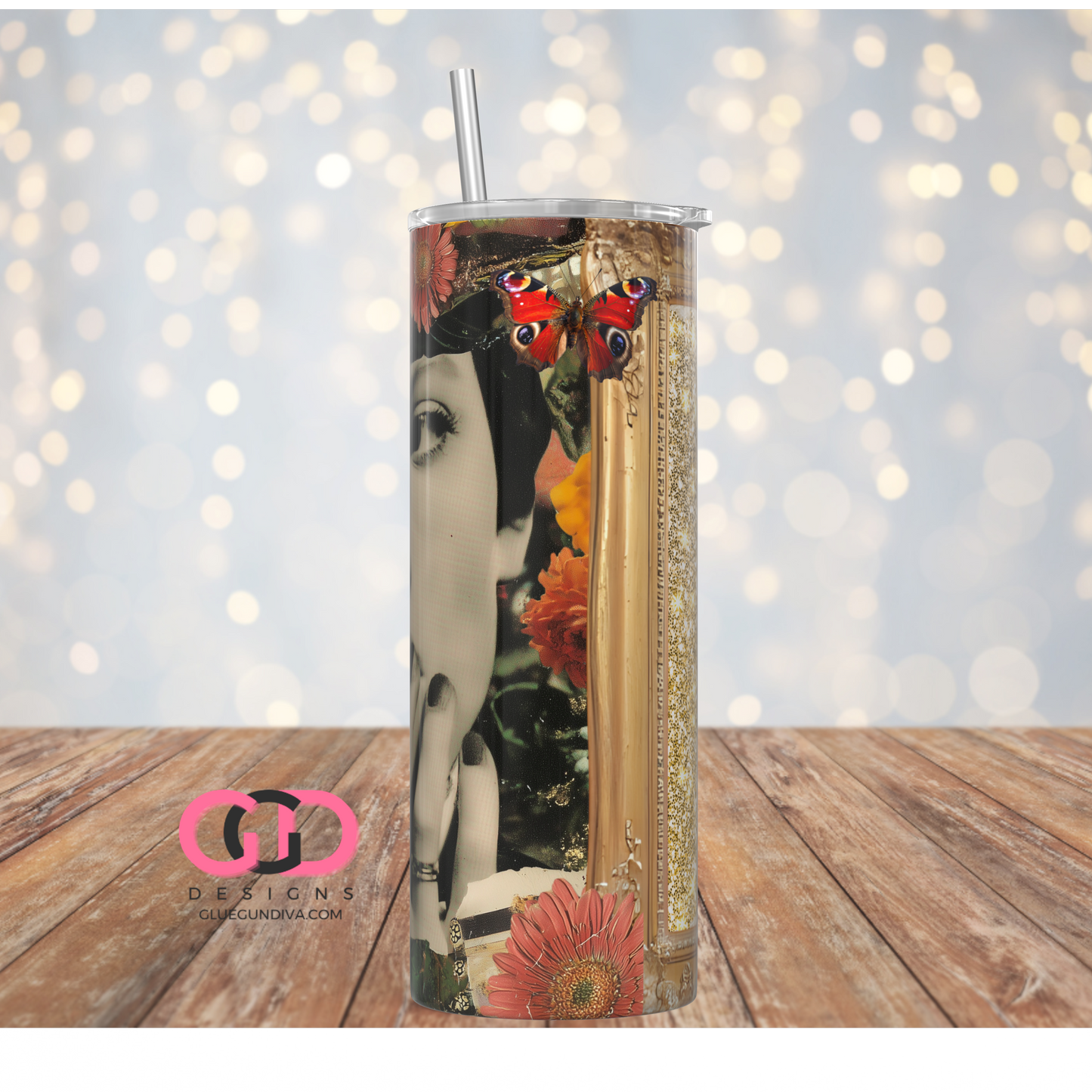 Glam Collage -   Digital tumbler wrap for 20 oz skinny straight tumbler
