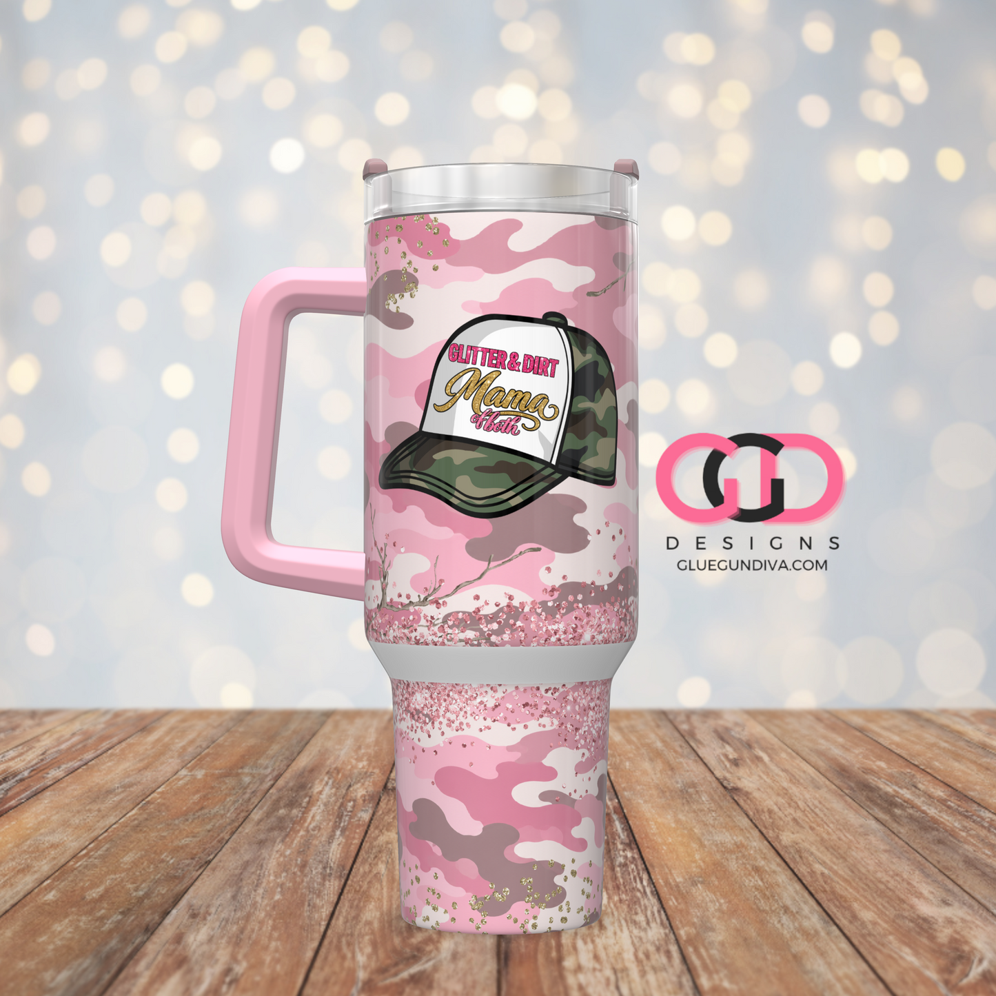 Camo Glitter and Dirt -  Digital tumbler wrap for 40 oz tumbler