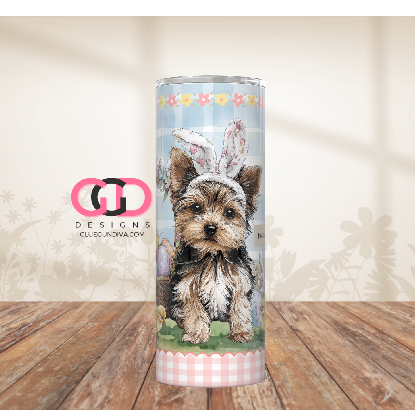 Yorkie Easter Puppy 1  -  Digital tumbler wrap for 20 oz skinny straight tumbler