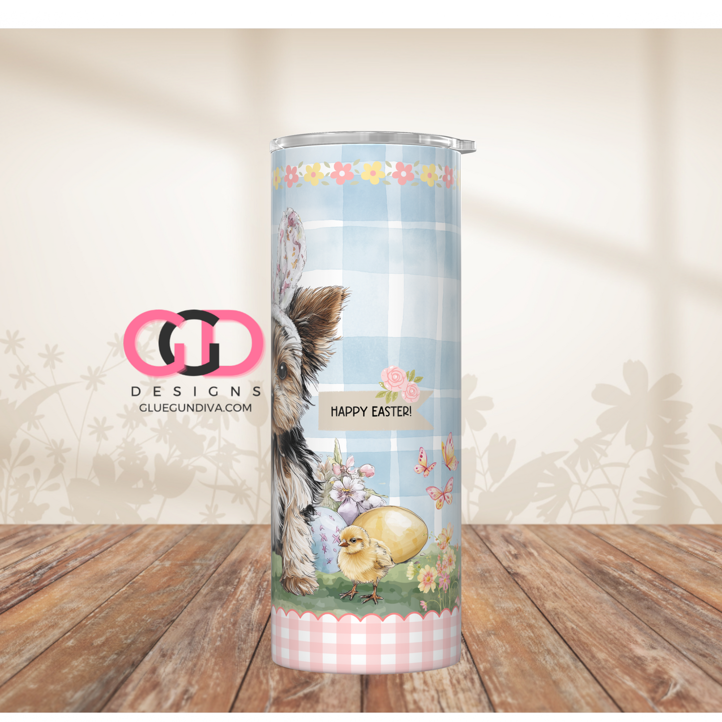Yorkie Easter Puppy 1  -  Digital tumbler wrap for 20 oz skinny straight tumbler