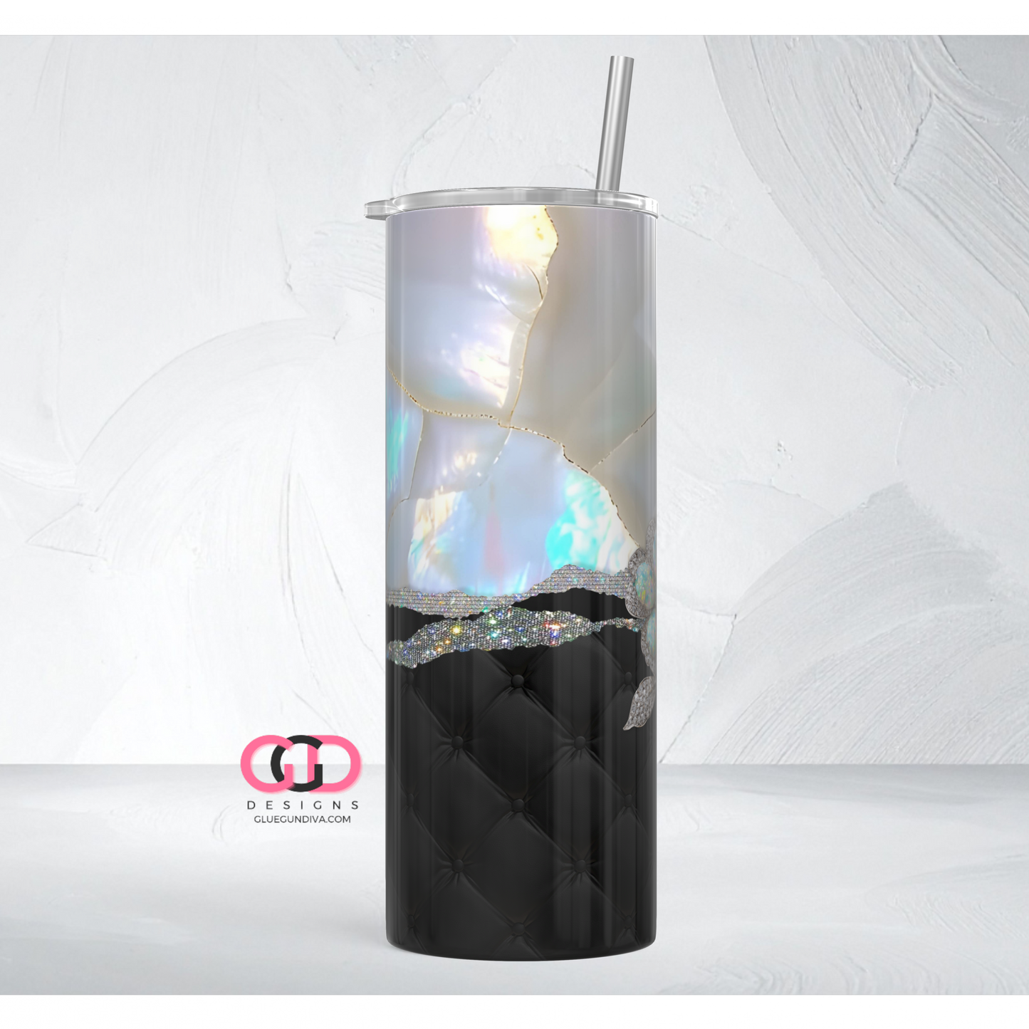 Opal and Tufted Flower -   Digital tumbler wrap for 20 oz skinny straight tumbler