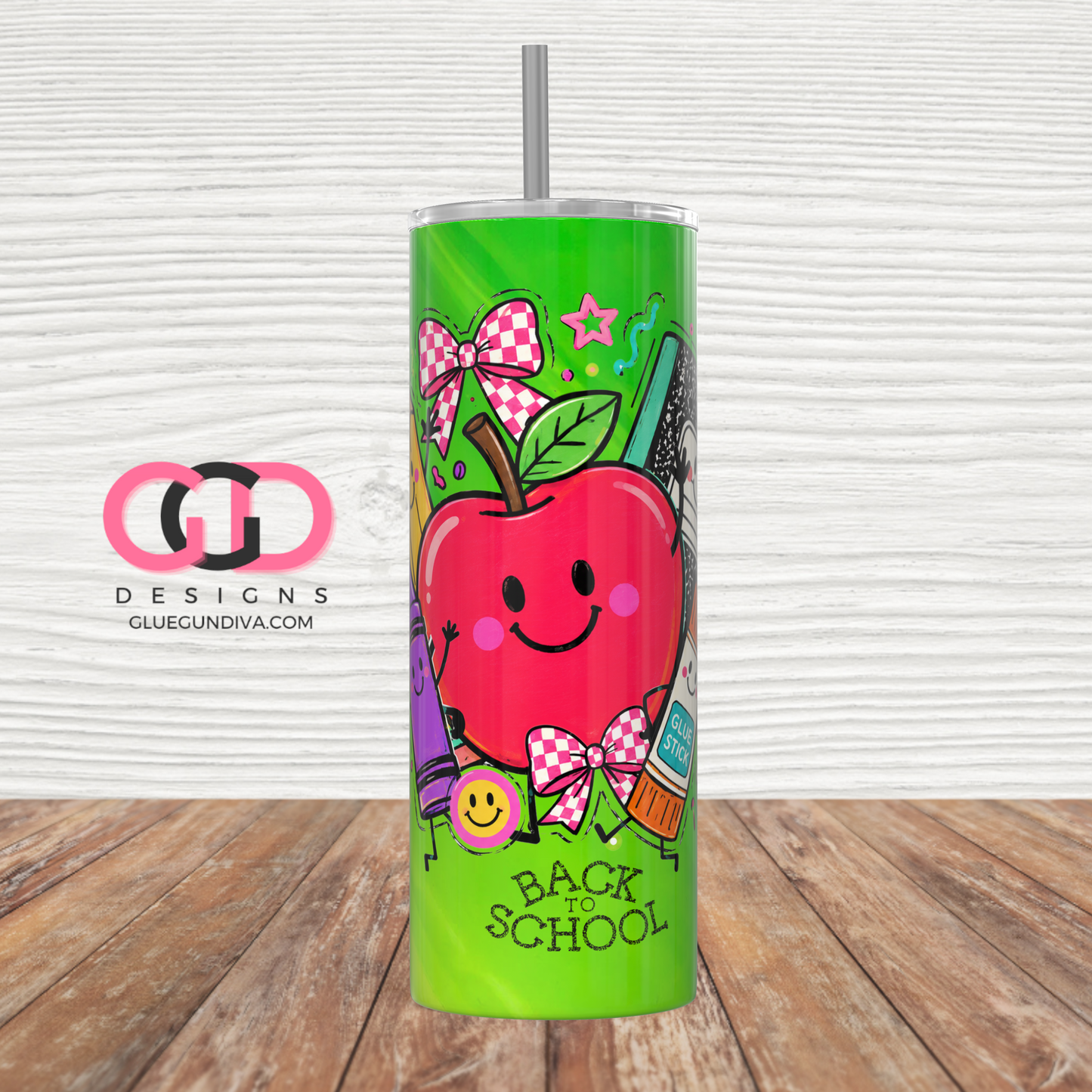 Neon Back to school -  Digital tumbler wrap for 20 oz skinny straight tumbler