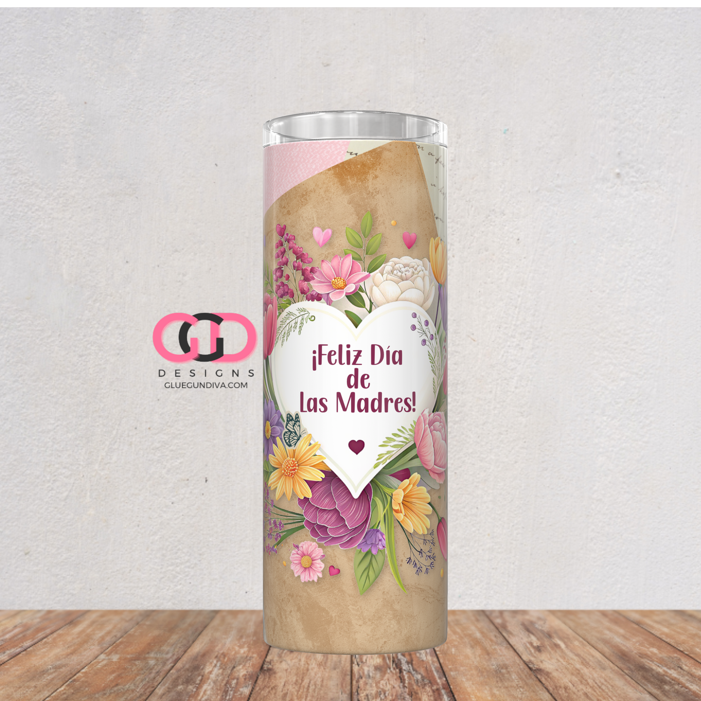 Feliz Dia De Las Madres Paper Collage -   Digital tumbler wrap for 20 oz skinny straight tumbler